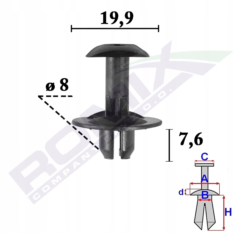 

Kołek rozporowy spinki nadkoli 8mm Ford x10szt