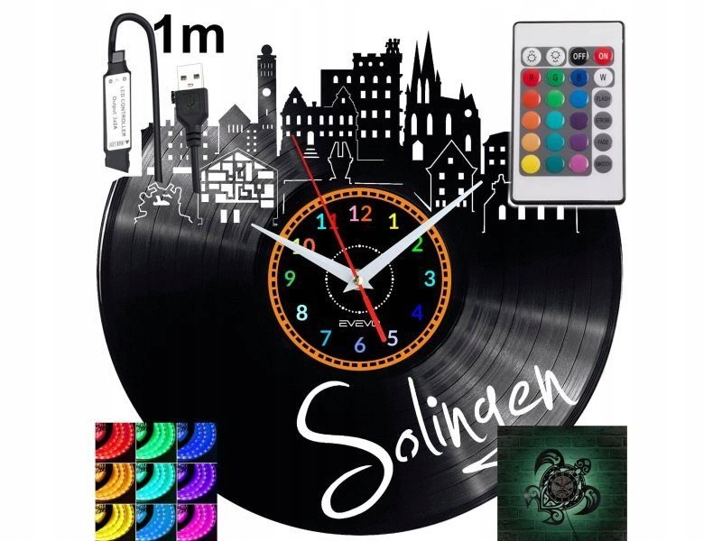 Solingen Nástěnné Led Rgb hodiny na dálkové ovládání Vinylová deska Nowoc