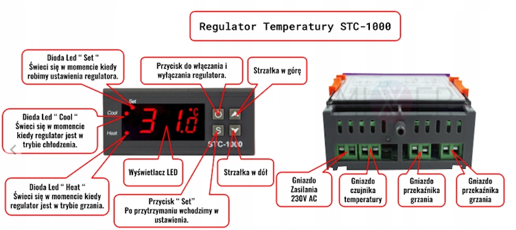 TERMOSTAT REGULATOR TEMPERATURY Z SONDĄ STC-1000 Kod producenta STC 1000 ZP TERMOSTAT Z SONDĄ