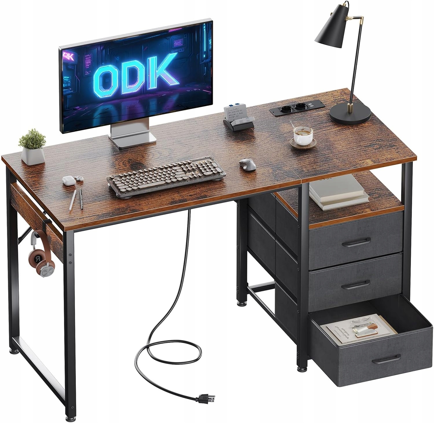 Herný Stôl Odk 120x48x75,5 cm Led Usb s 3 zásuvkami Loft Počítačový