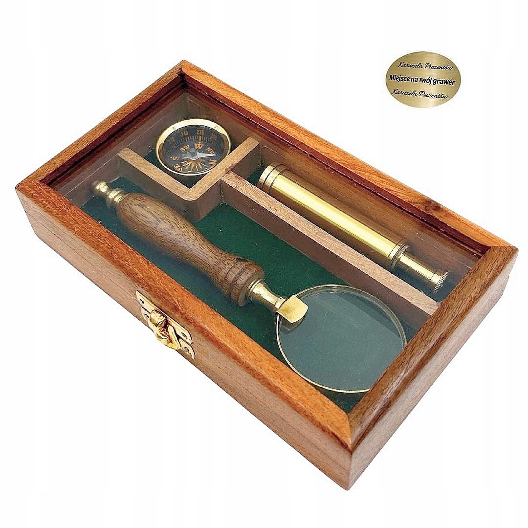 Cestovní Sada Lupa Luneta Kompas Sklo Stylový Dárek Vintage GRAWer