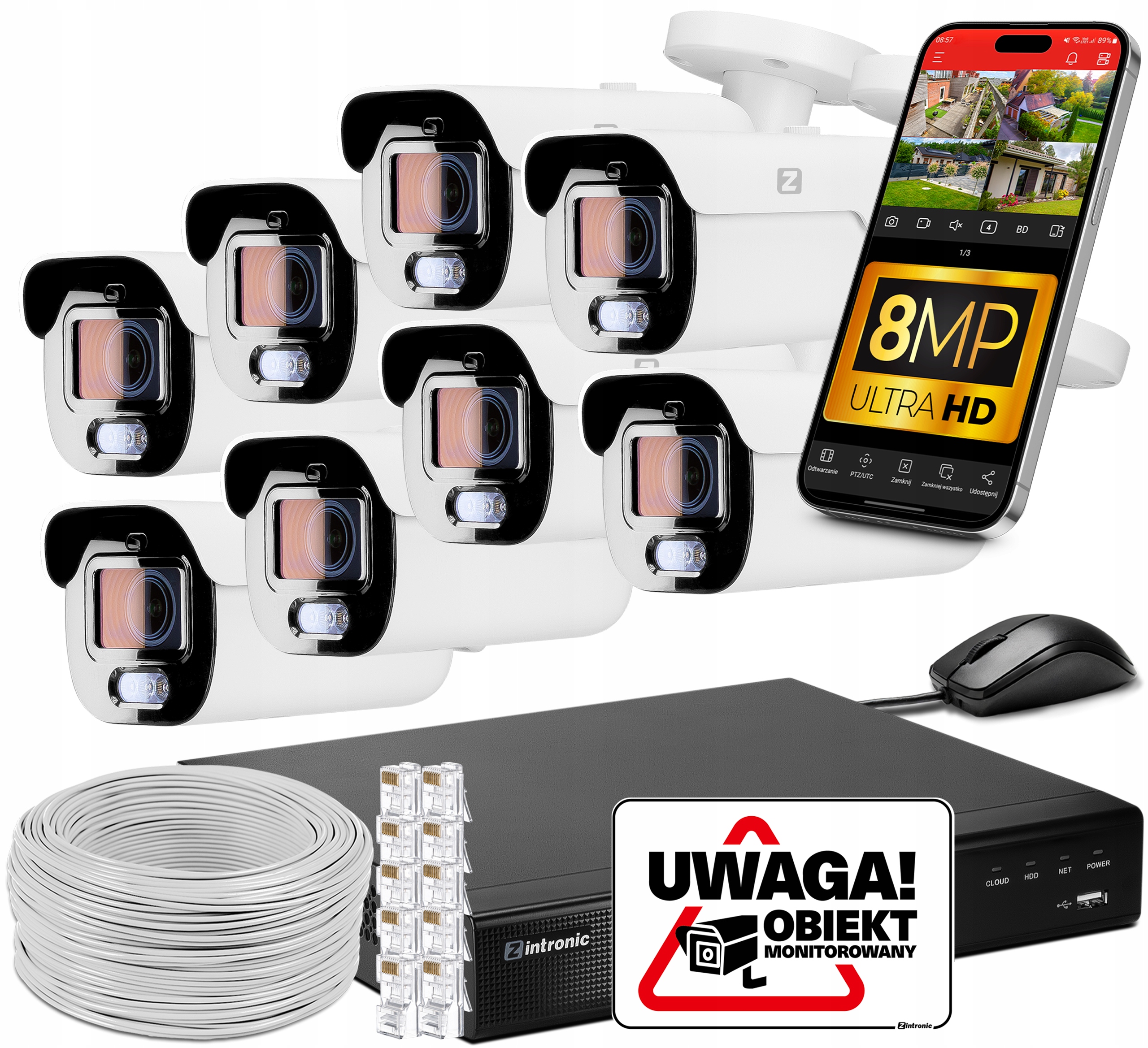 Sada pro monitorování 8 kamer 8MP 4K Zintronic Ip PoE rekordér Bez Disku