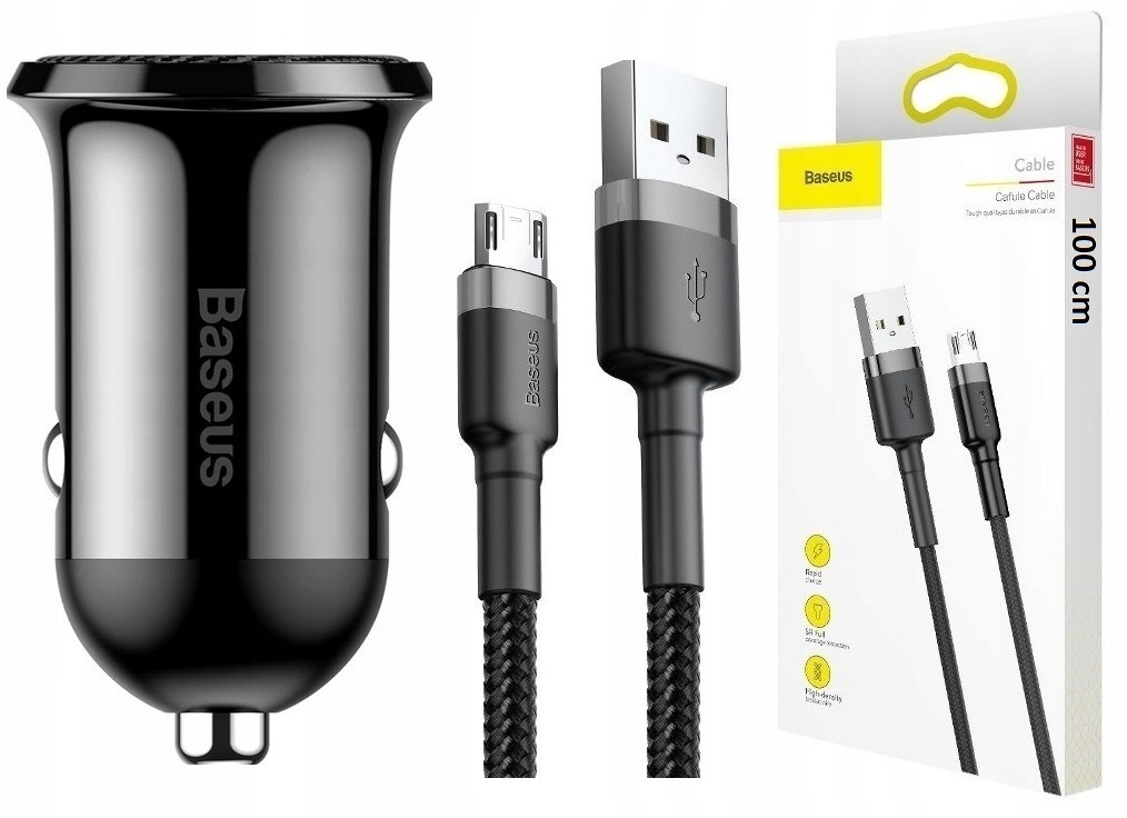 

Ładowarka samochodowa z kablem micro Usb 1m Baseus