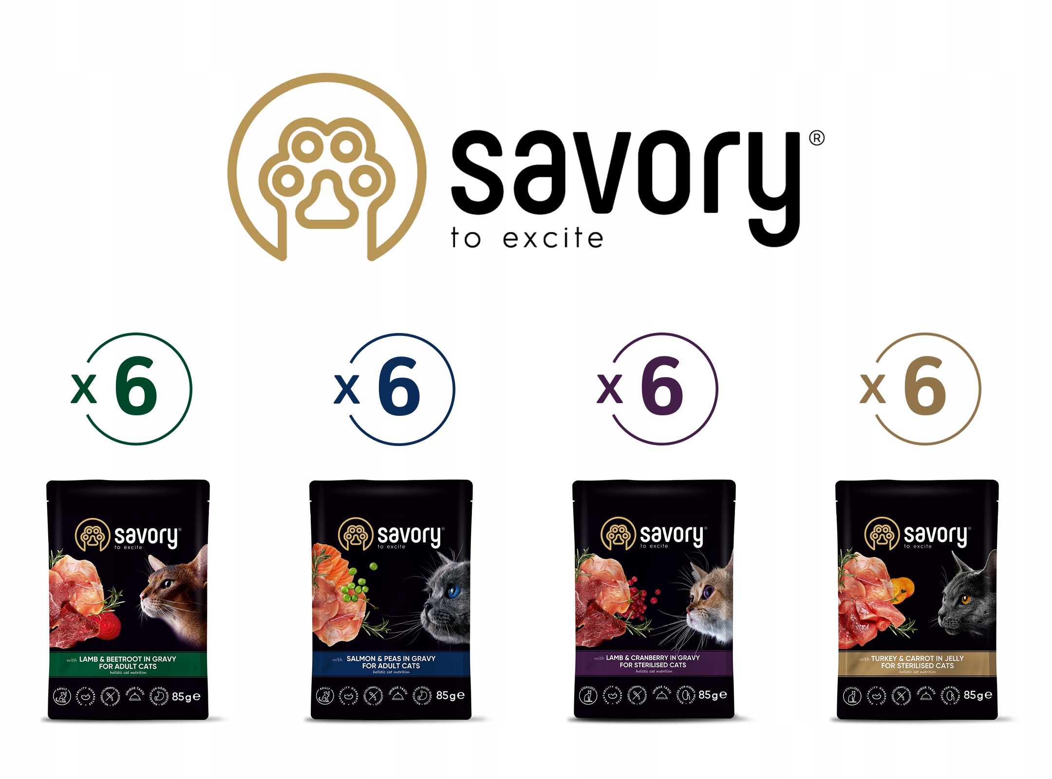 Savory Mokra karma dla kota Adult MIX Smakow 24x85g