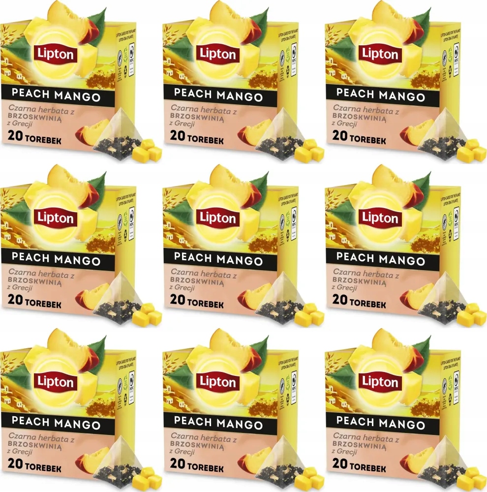 Herbata czarna ekspresowa Lipton z brzoskwinią z Grecji 20 piramidek 34g x9