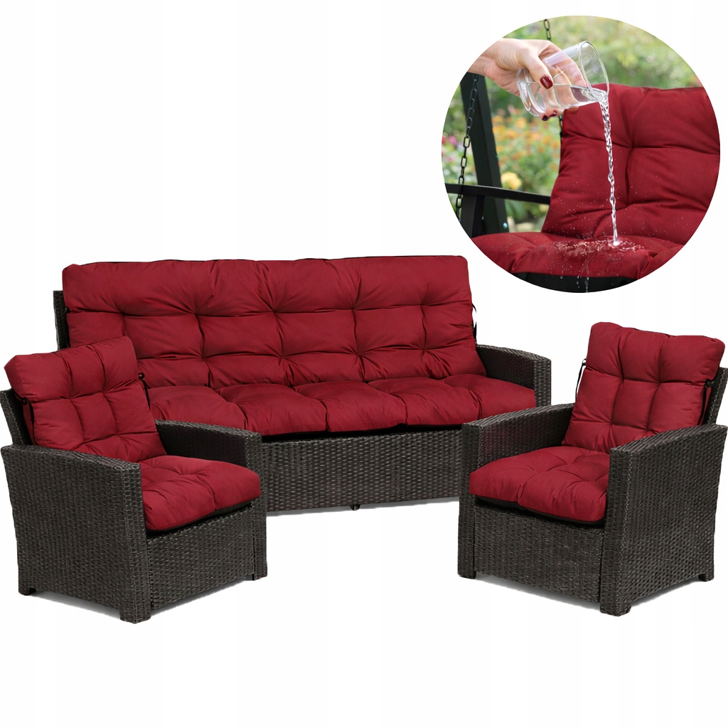 Polštáře na nábytek Rattan pohodlné 180x60x50 Set 3 ks Bordó