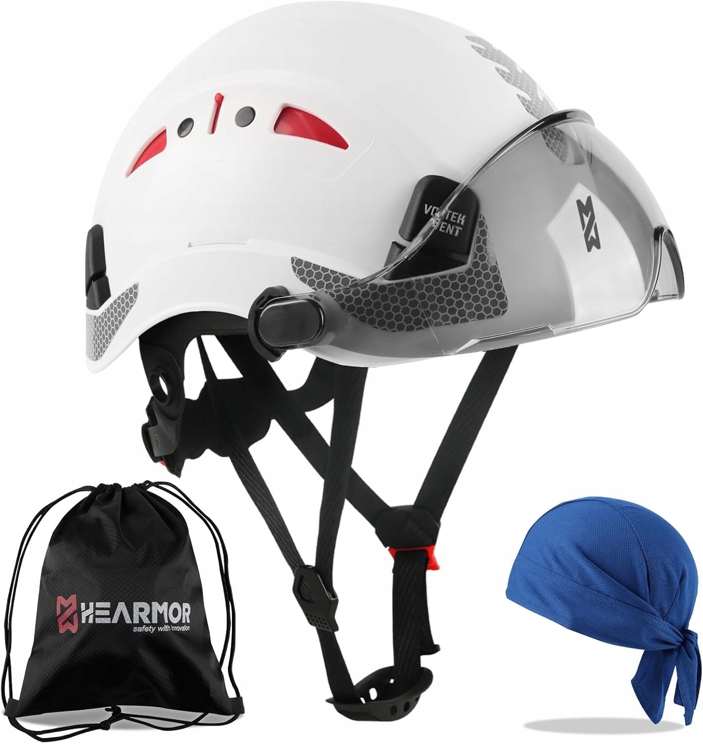 Kask Ochronny Budowlany Roboczy Z Szybą Wizjerem Hearmor 53-63CM