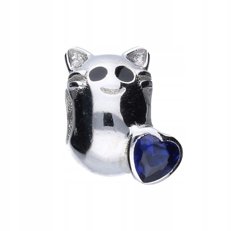 Stříbrný přívěsek Bead 925 motiv zvířata Kočička se safírovým zirkonem kočka