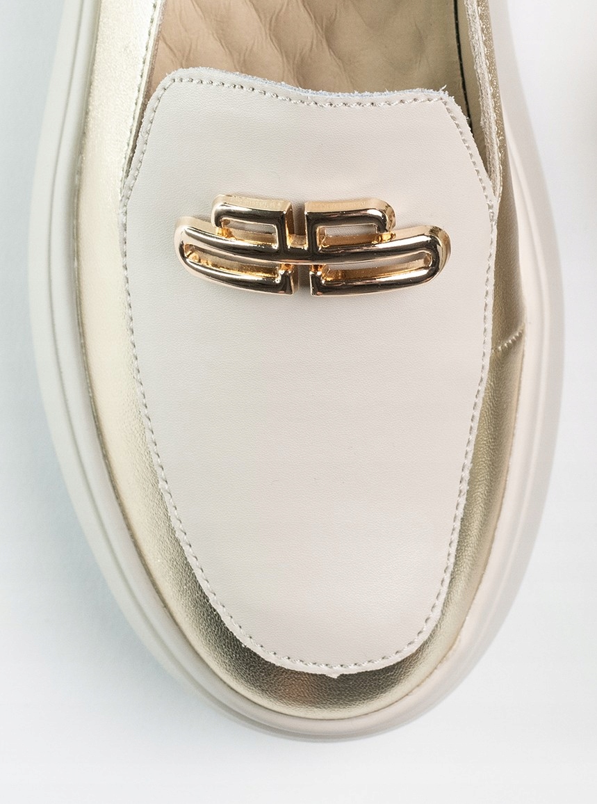 Dámské mokasíny z kůže Goodin GD-LX1073 logo platforma lehká béžová/zlatá 41