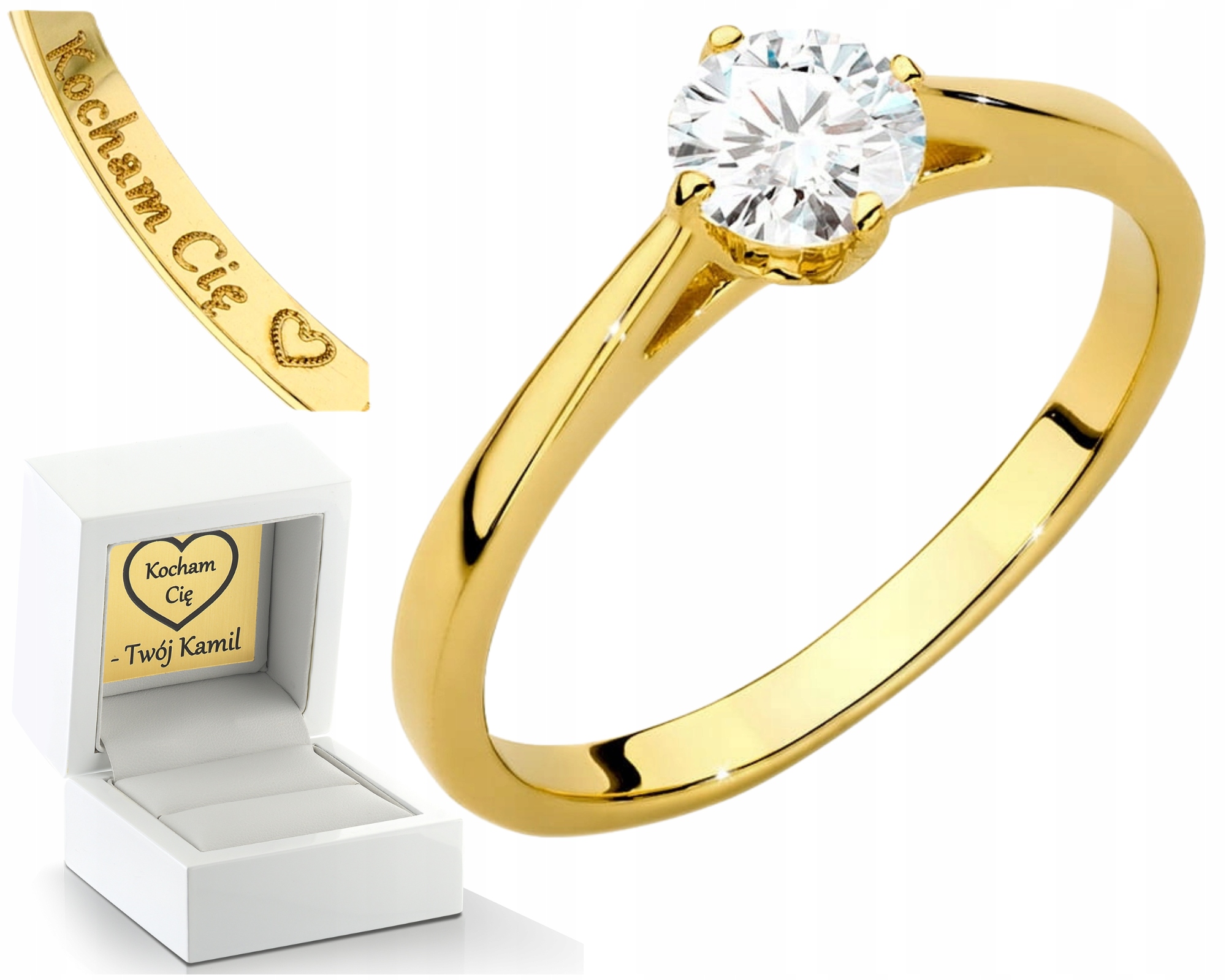 Zlatý Prstýnek Se Syntetickým Diamantem Diamant Bez Konfliktu Ryzost 585