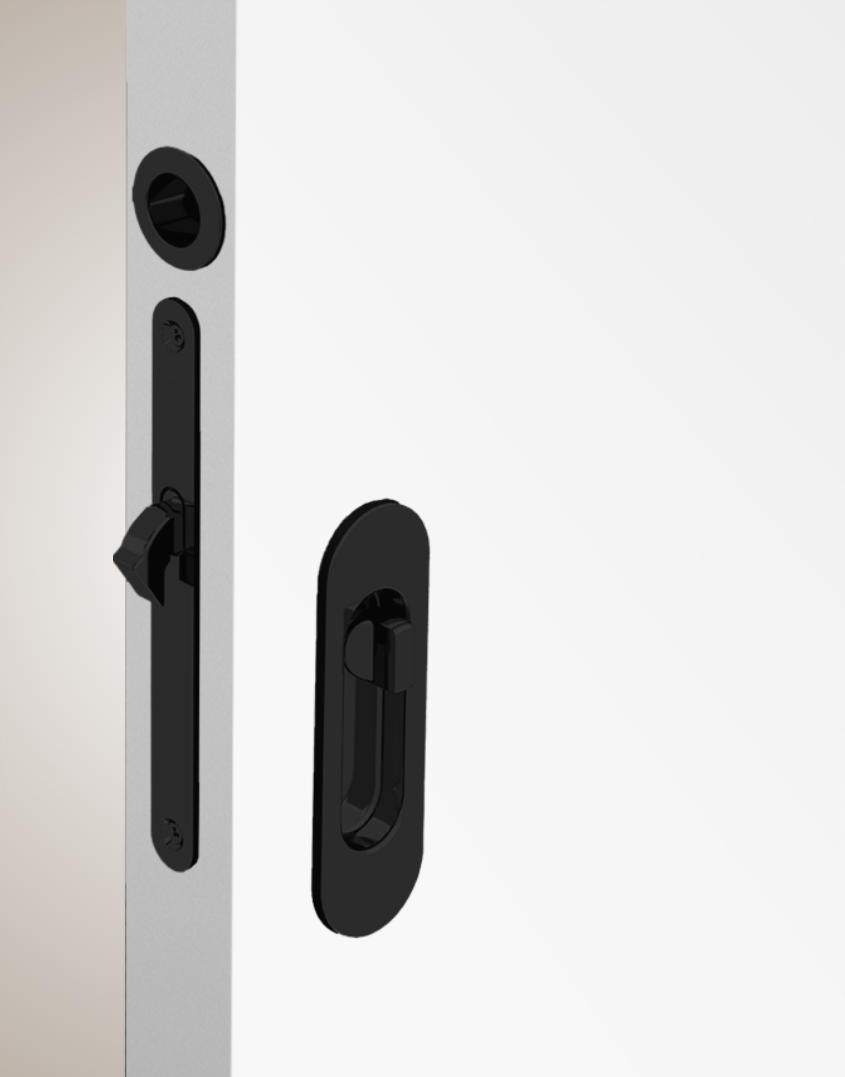 Hákový zámek pro posuvné dveře Wc oválný, černý mat, sada