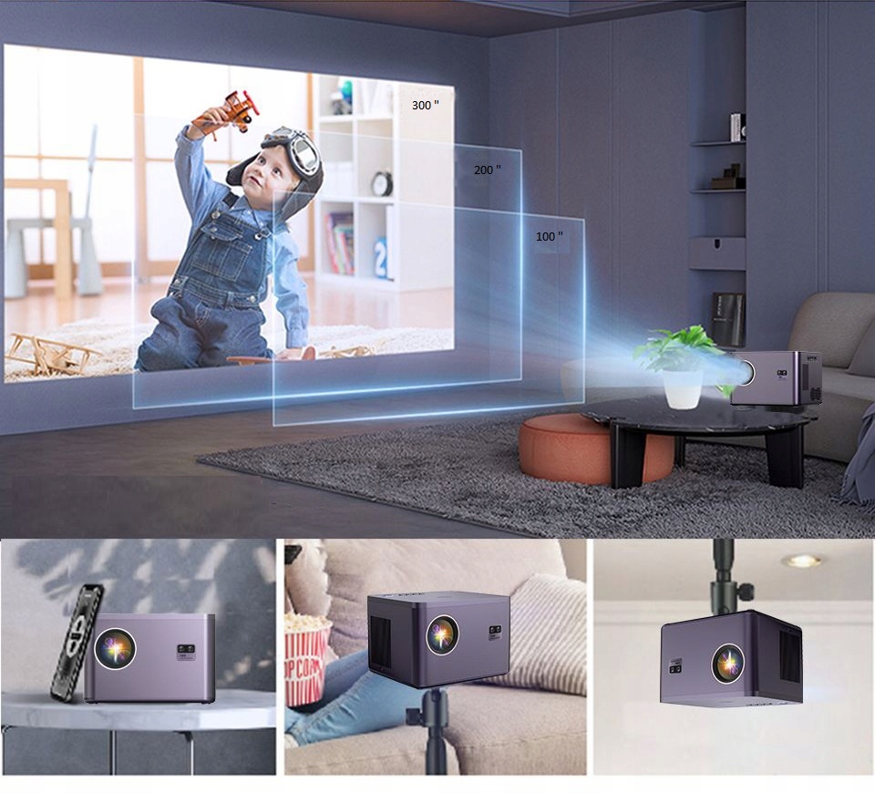 PROJEKTOR RZUTNIK ANDROID SMART TV WIFI FULL HD 650ANSI ZOOM 300" Wbudowane głośniki tak