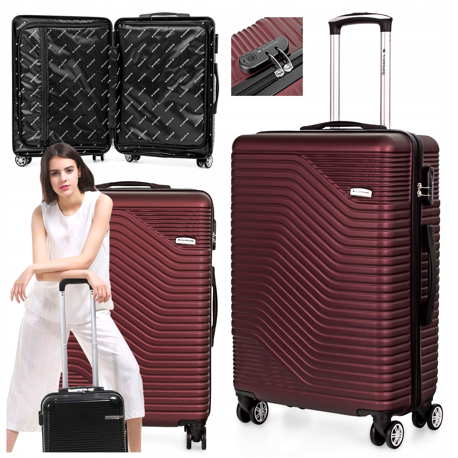 Walizka Średnia Podróżna na kółkach Bagaż z Abs mocna Szyfr XL Sapphire Duo