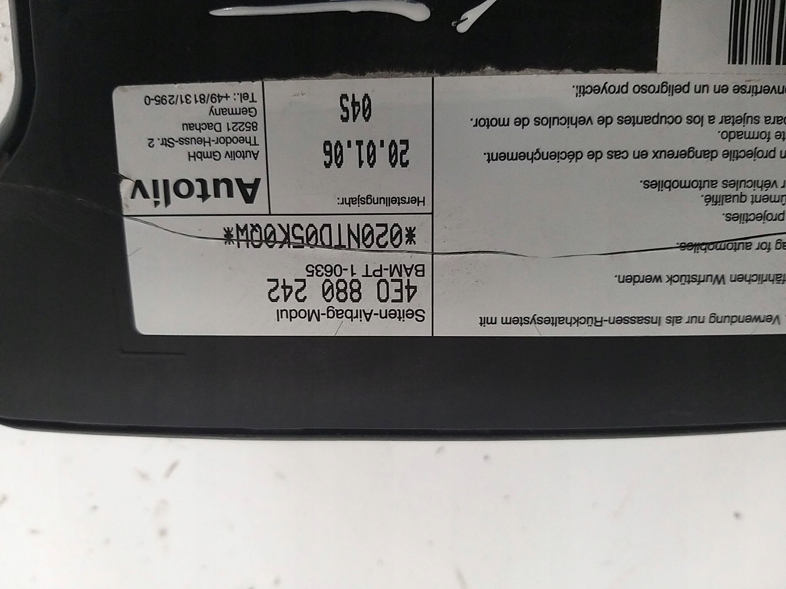 AUDI A8 D3 02-09R. seat airbag airbag right right front 4E0880242