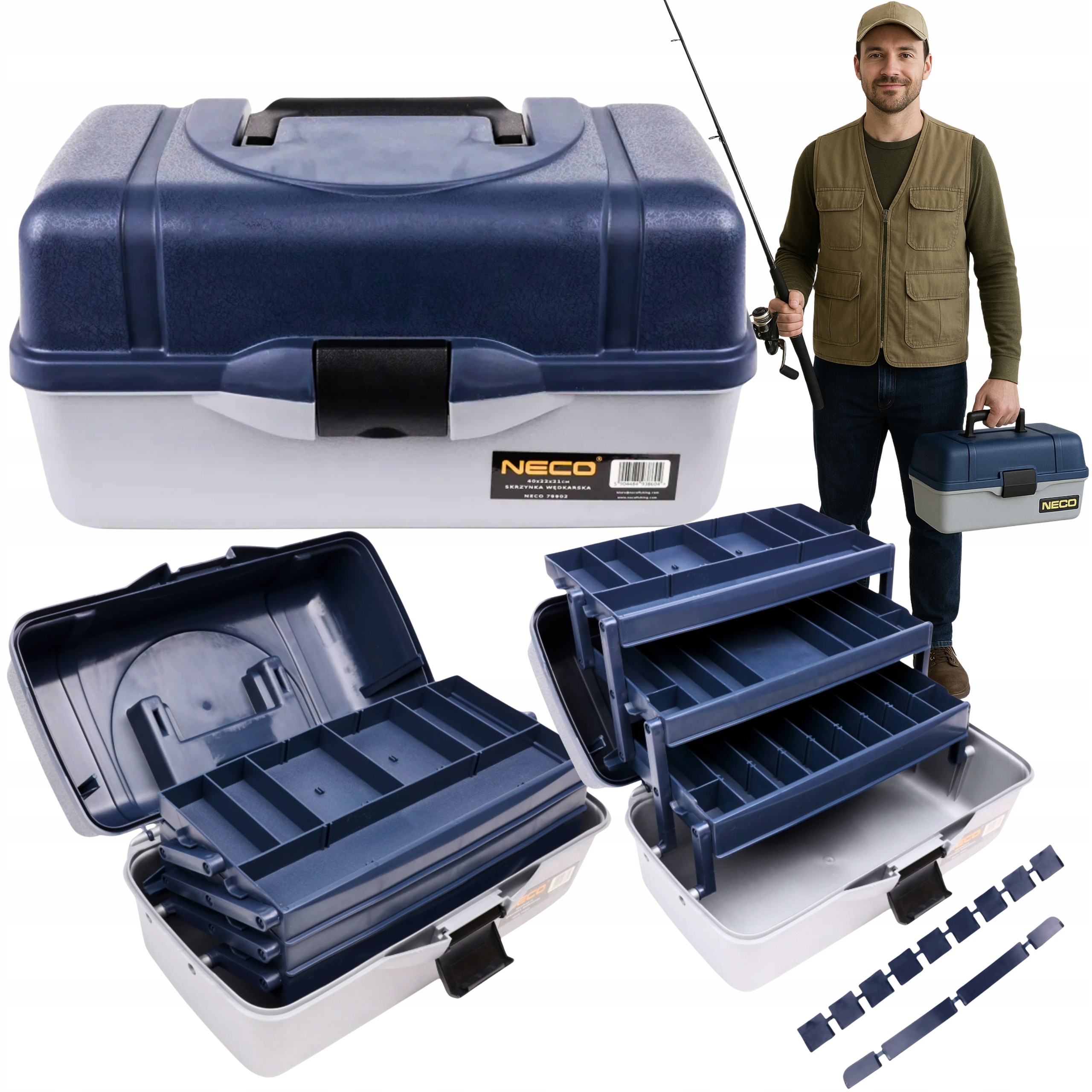 Skrzynka Wędkarska Neco 3 Szuflady 40x22x21cm Regulowane Przegrody