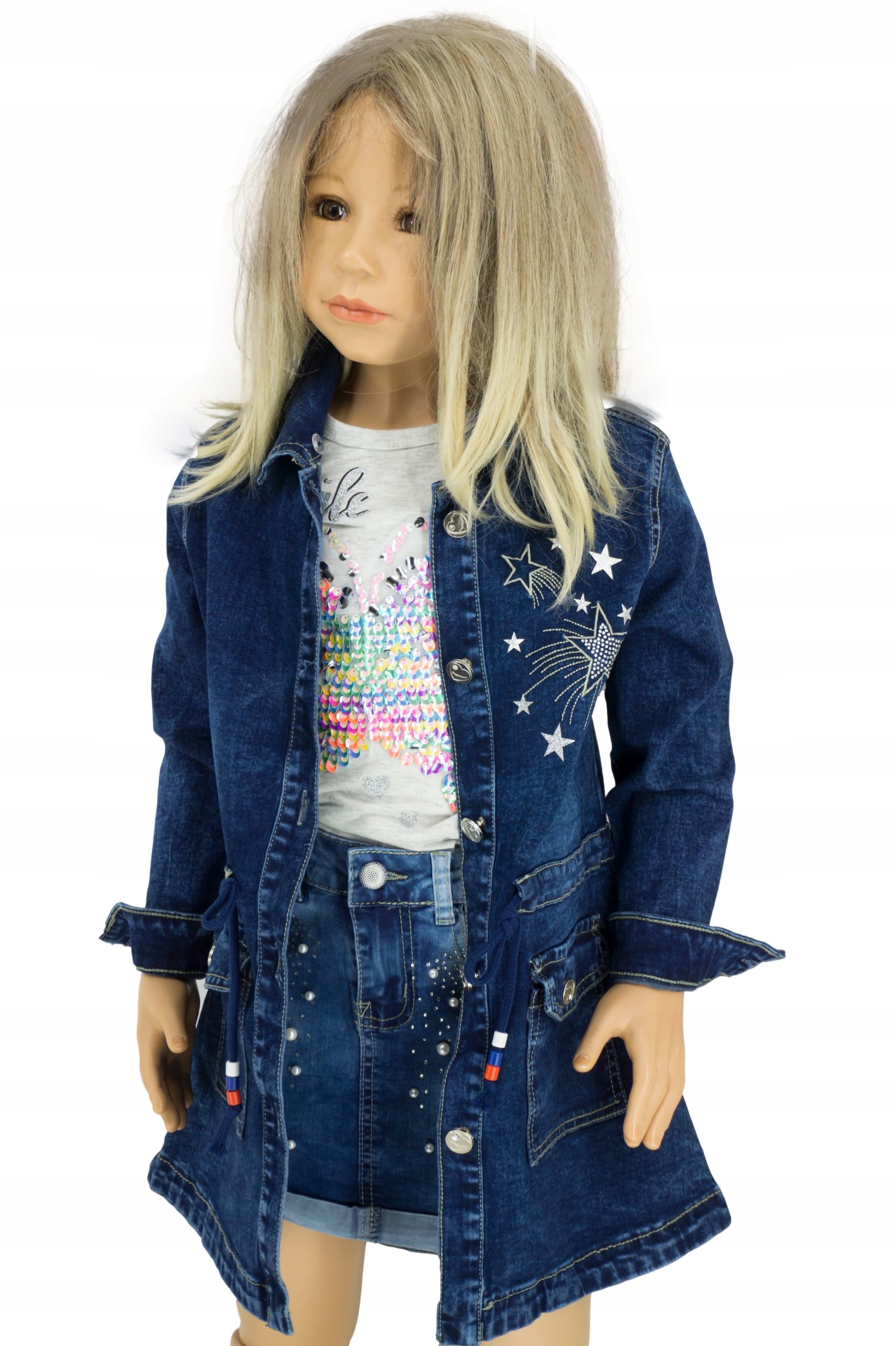 Kurtka płaszcz elastyczny jeans r 98/104 X048 Kolor niebieski