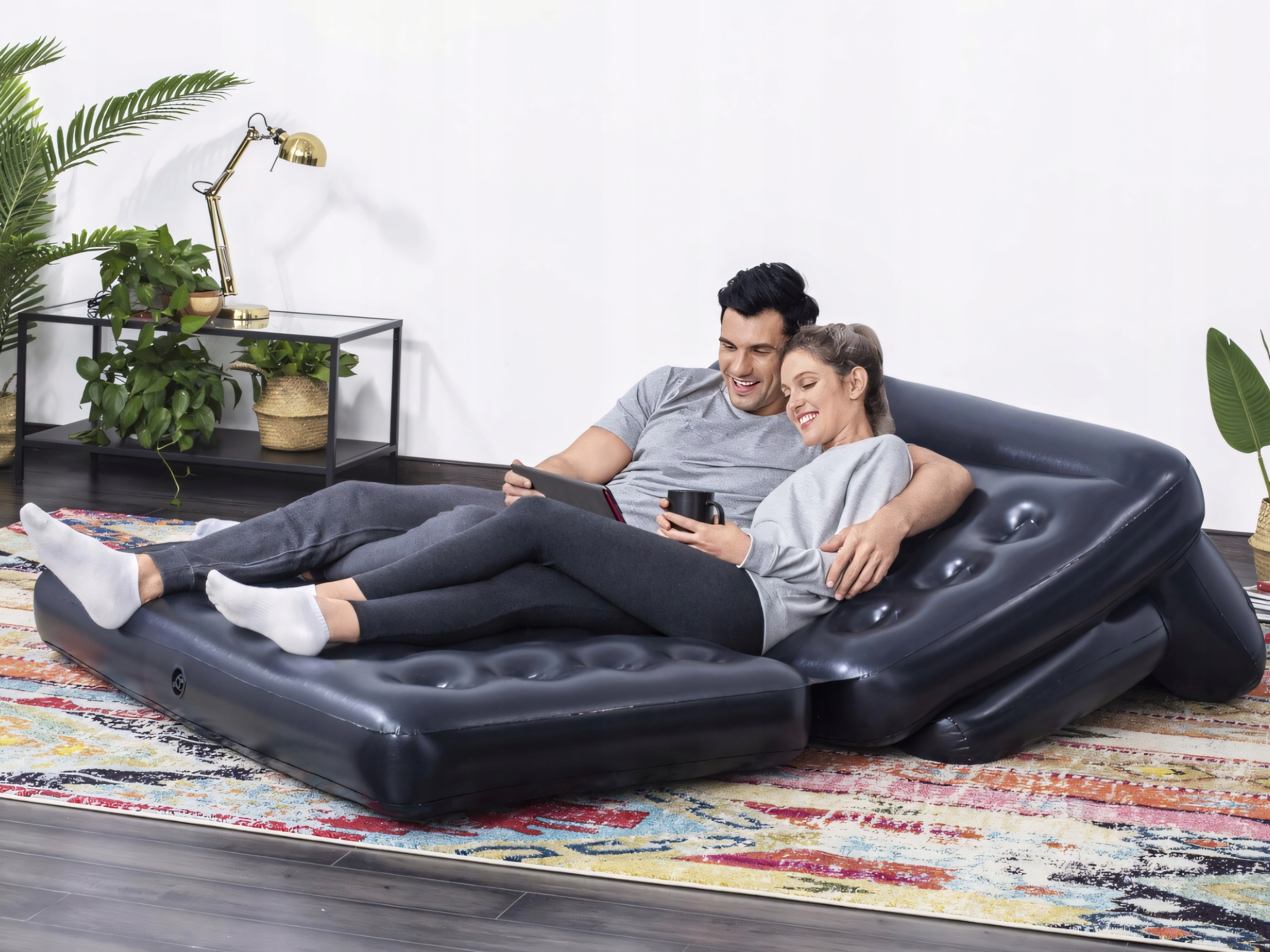 SOFA DMUCHANA BESTWAY DWUCZĘŚCIOWA CZARNA MATERAC ROZKŁADANY NA PLAŻĘ BASEN Model Dmuchany Materac