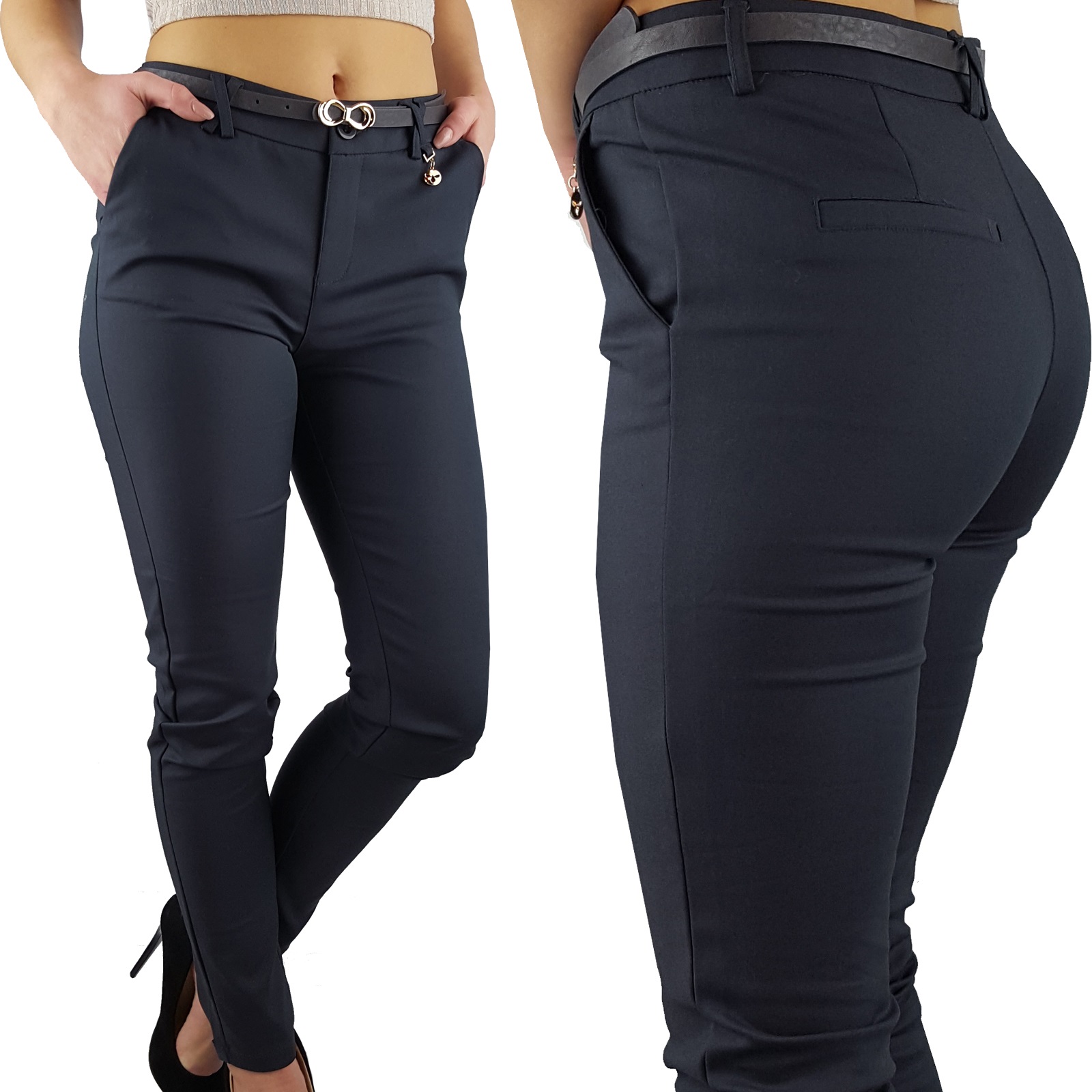 ELEGANCKIE SPODNIE DAMSKIE CYGARETKI FREESIA Pasek Marka Freesia