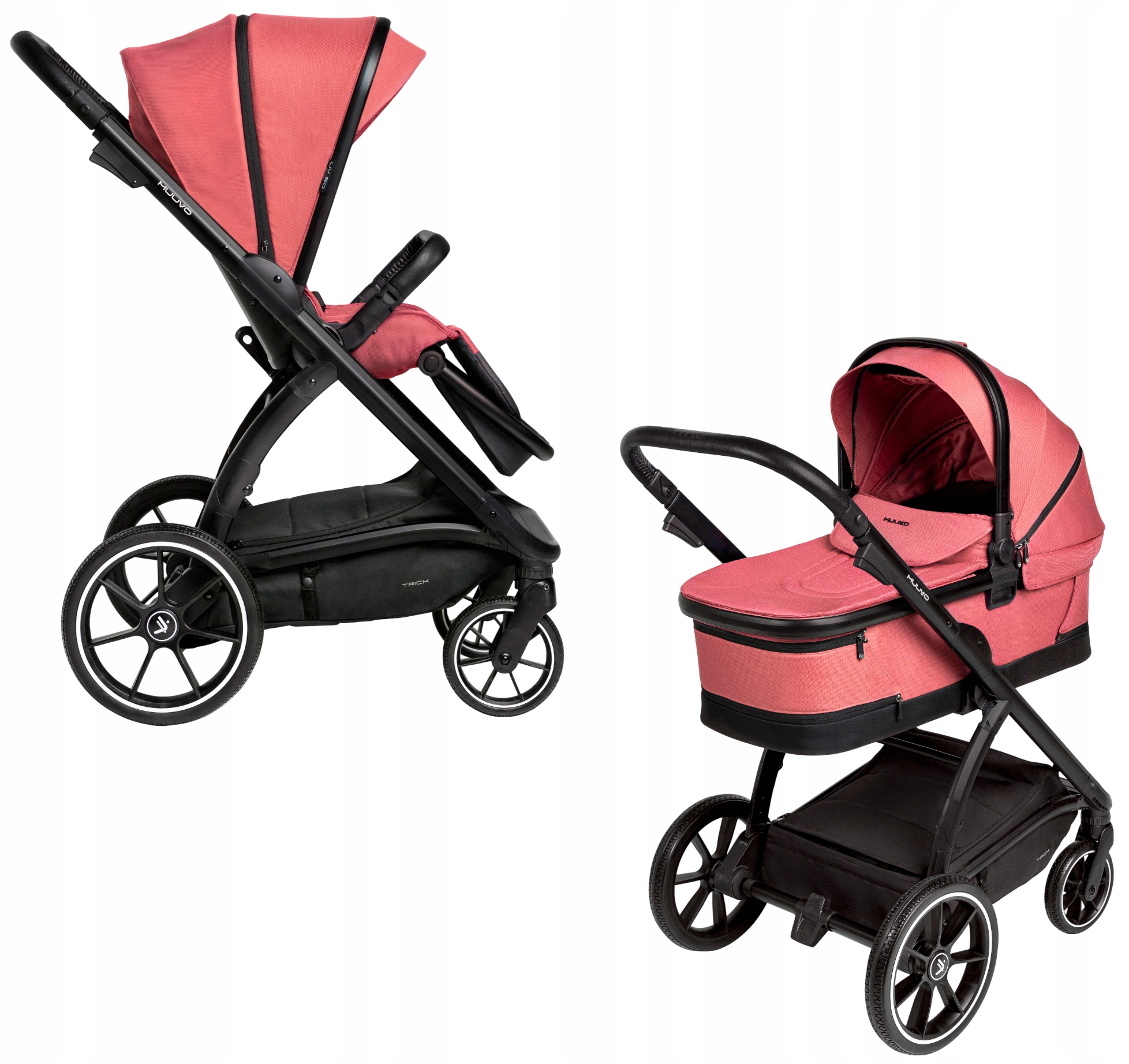 Muuvo Trick Wózek 2w1 Głęboko-spacerowy Zestaw XL Akcesoria Torba Pure Pink