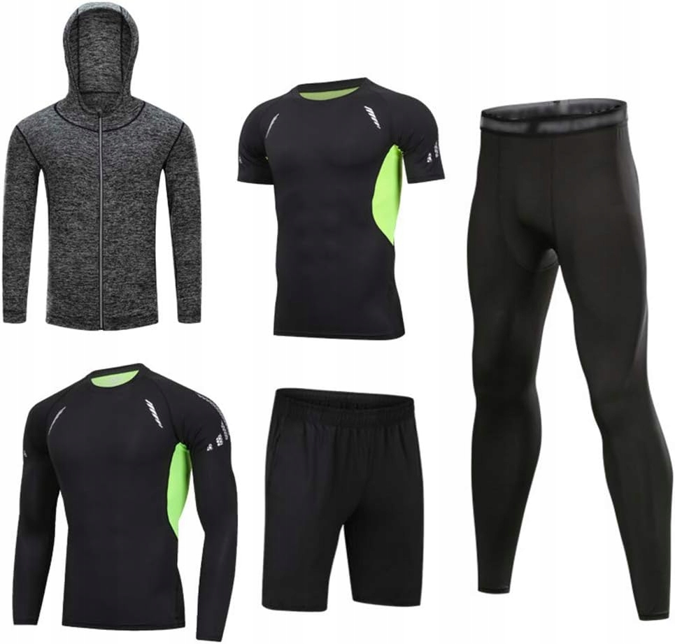 Zestaw odzieży sportowej 5 sztuk męski czarny 3XL szybkoschnąca