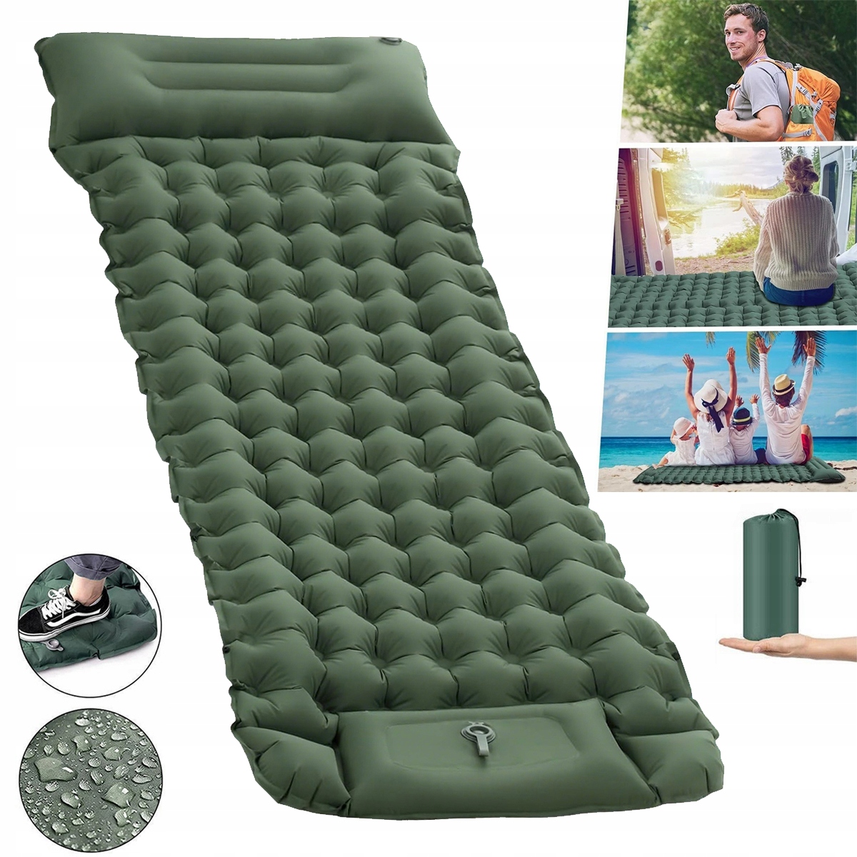 Mata Samopompująca Materac Karimata Dmuchana 200x70x10CM z poduszką