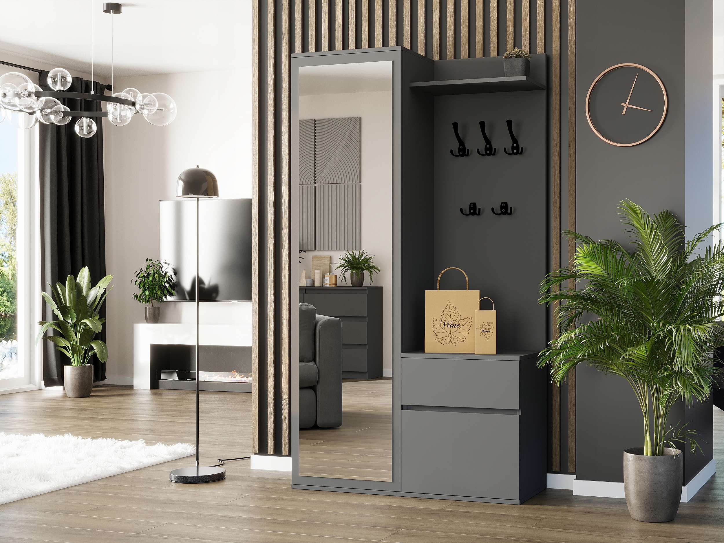 Garderoba szafa lustro wieszak szafka na buty antracyt V-5 PL