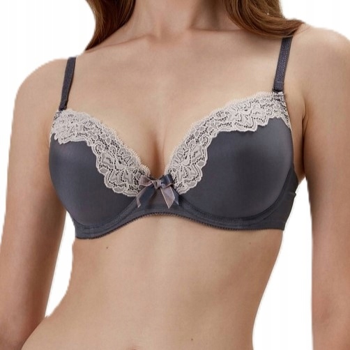 Biustonosz Push Up koronkowy odpinane ramiączka Conte TB1051 grafitowy 80B