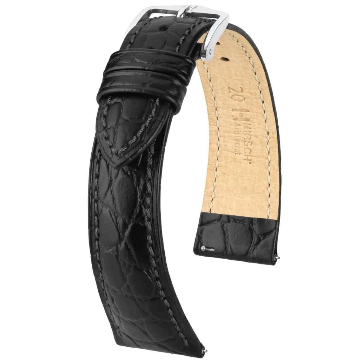 Černý kožený opasek 19 mm Hirsch Aristocrat 03829050-2-19 (L)