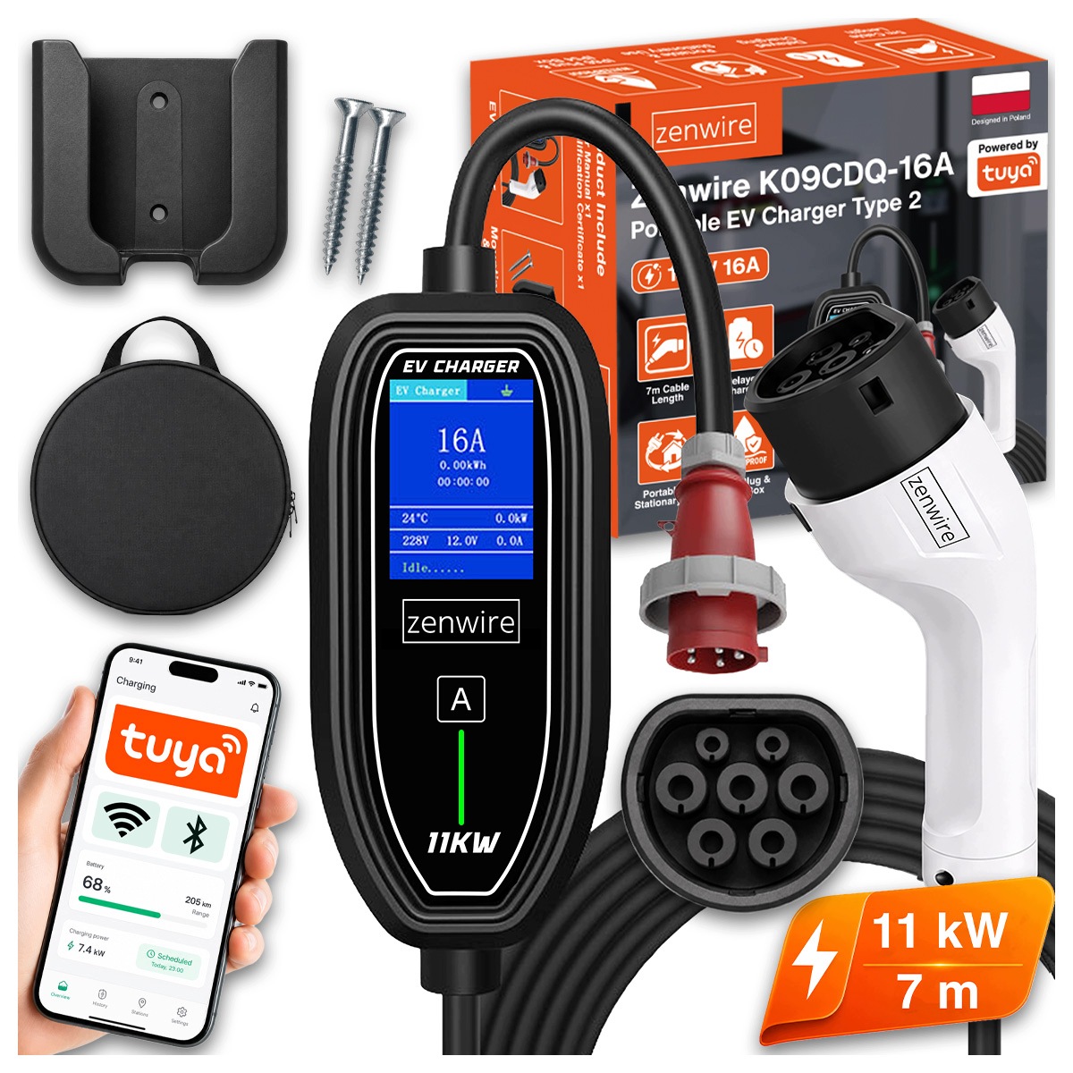 Nabíjačka pre elektrické automobily Ev Wallbox 11KW 16A Typ 2 WiFi 7 m