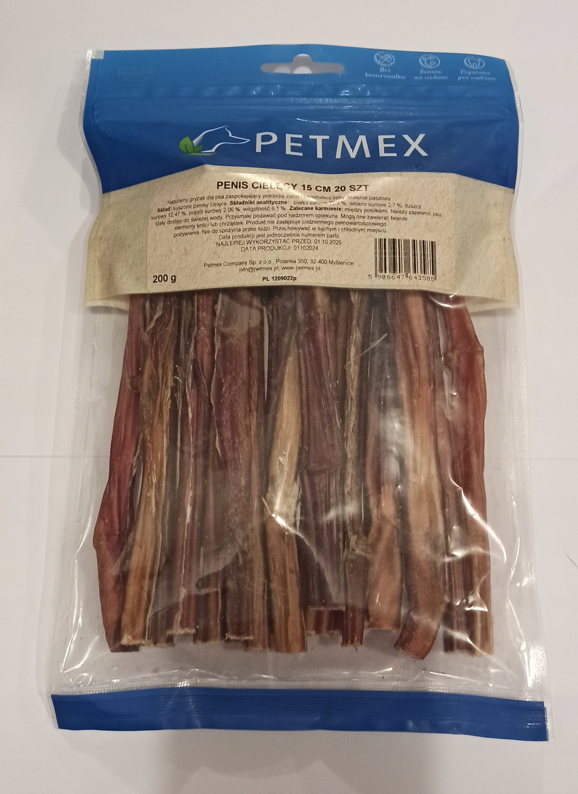 Petmex Telecí penisy přírodní kousátko a psí pamlsek 15 cm 20 ks