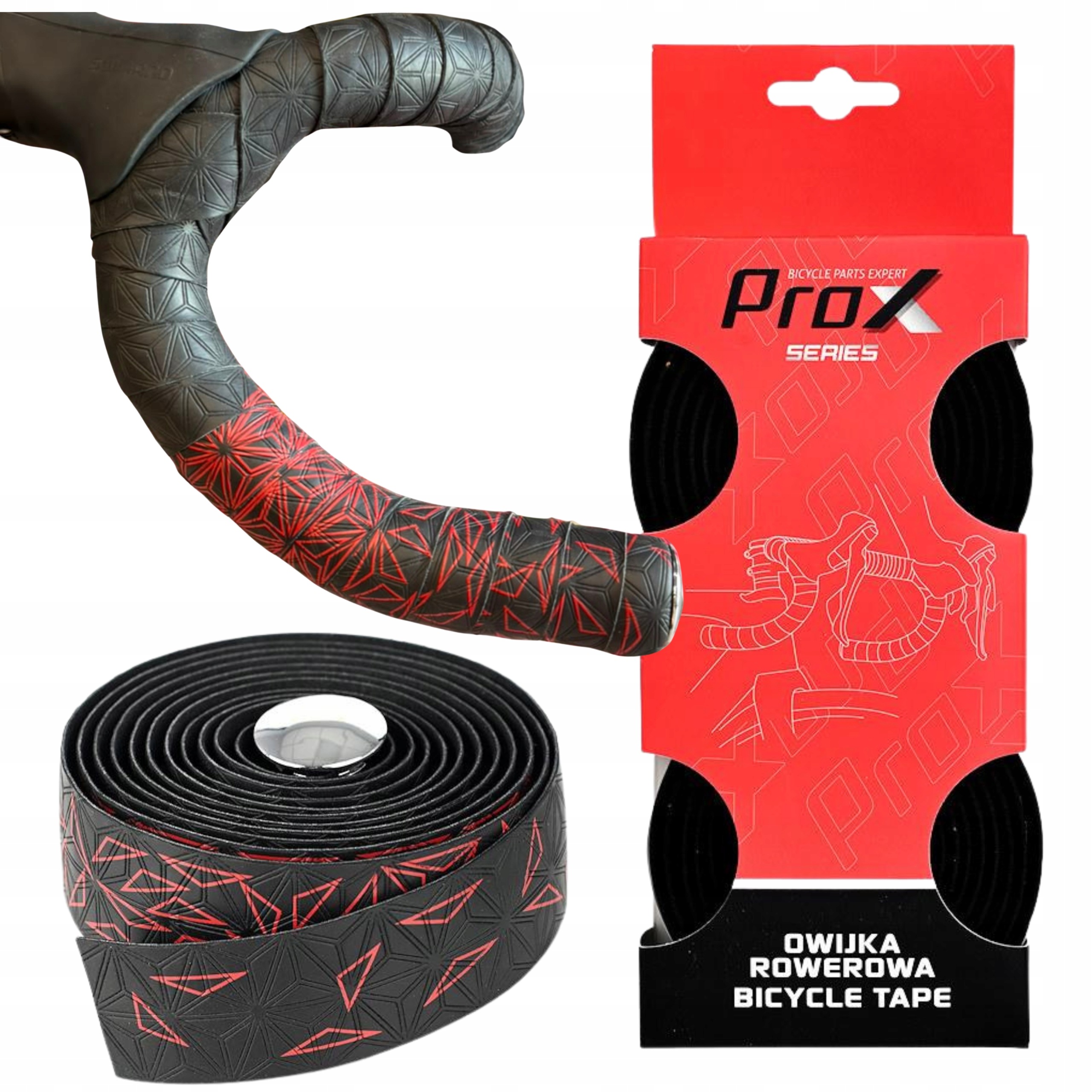 Owijka Kierownicy Rowerowa Prox TP-325 Czarna Czerwona Szosowa Gravel Korki
