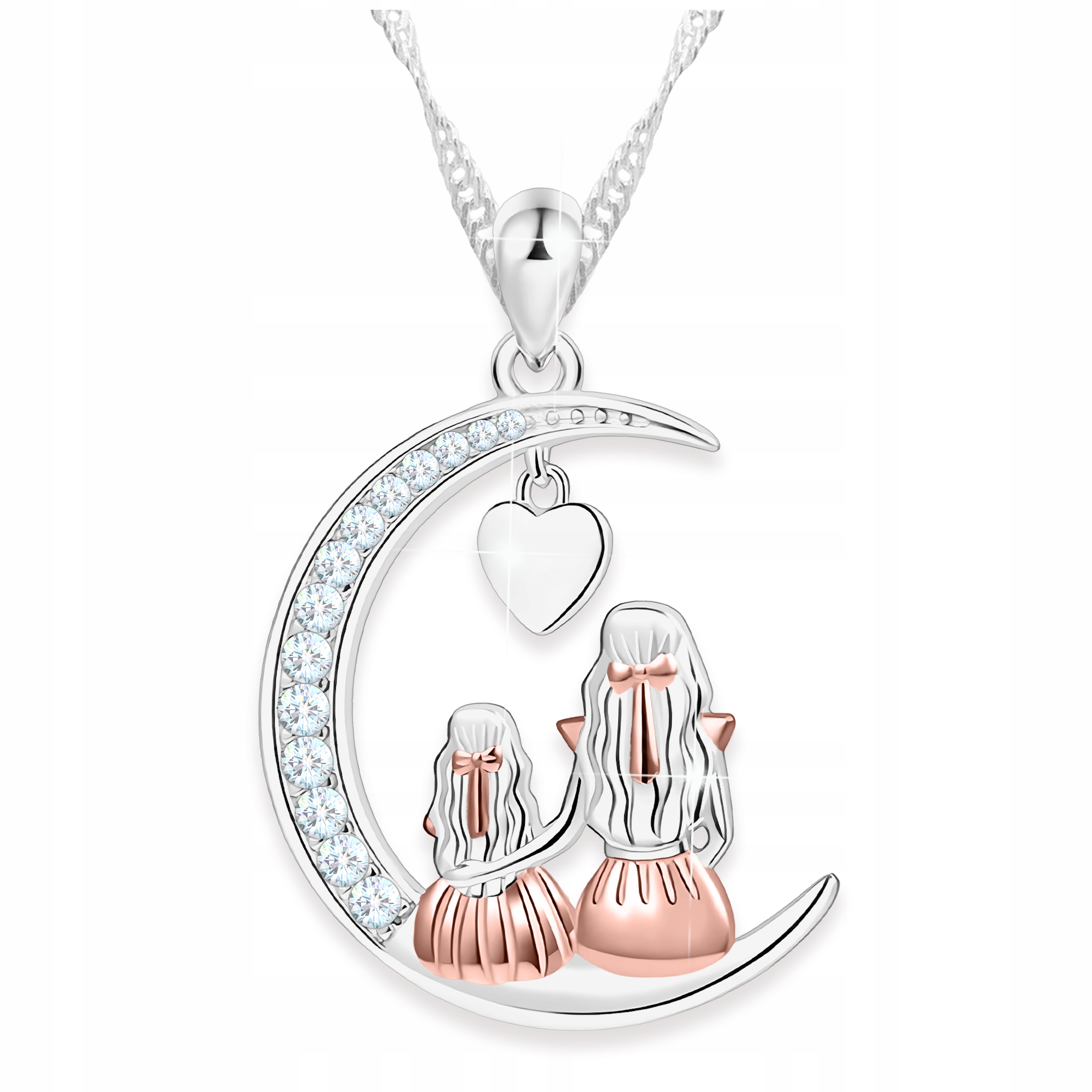 Stříbrný náhrdelník Matka s dítětem Půlměsíc s zirkony Stříbro 925