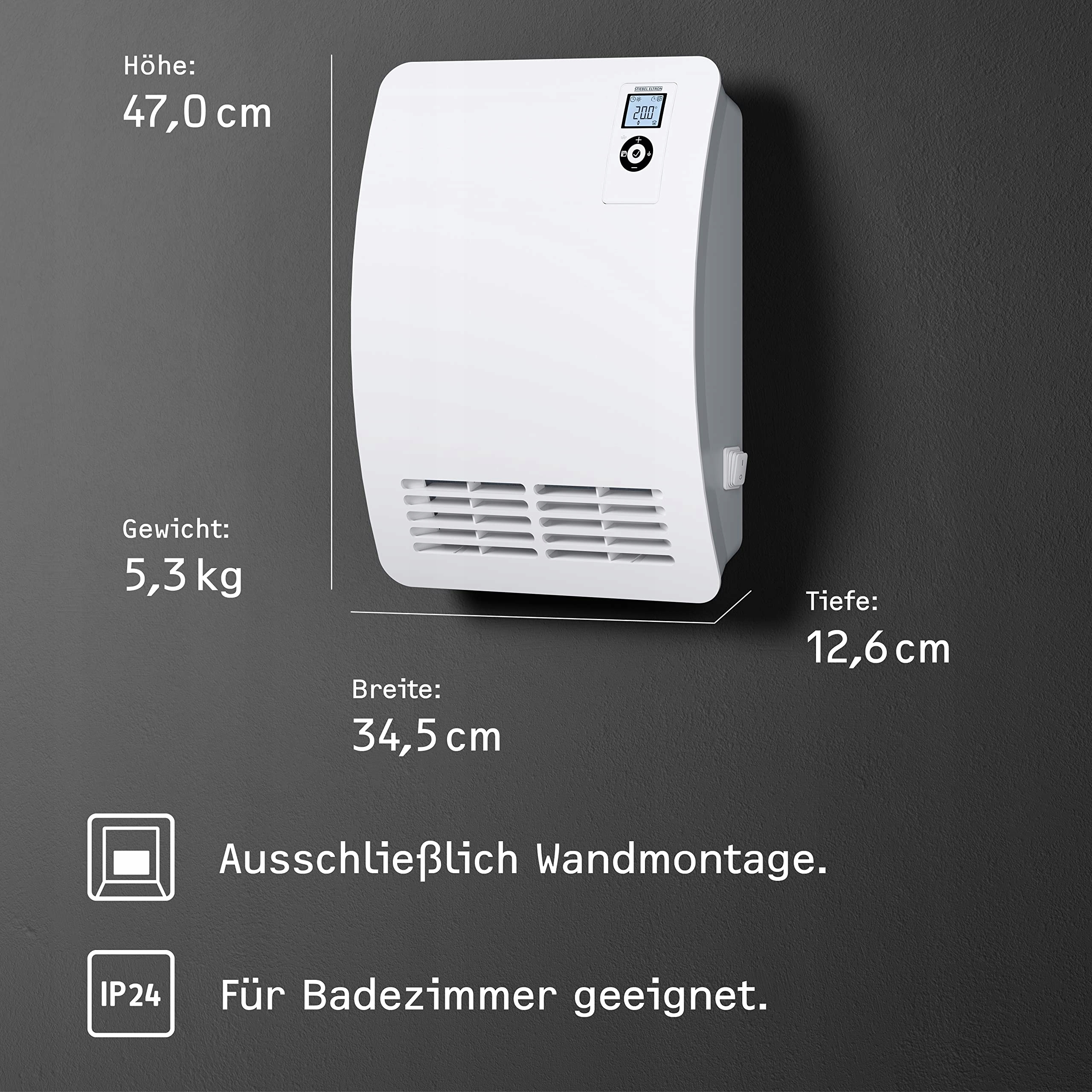 STIEBEL ELTRON CK 20 Premium 2kW Elektryczny Grzejnik LCD Timer Wersja 2 — miniatura 4