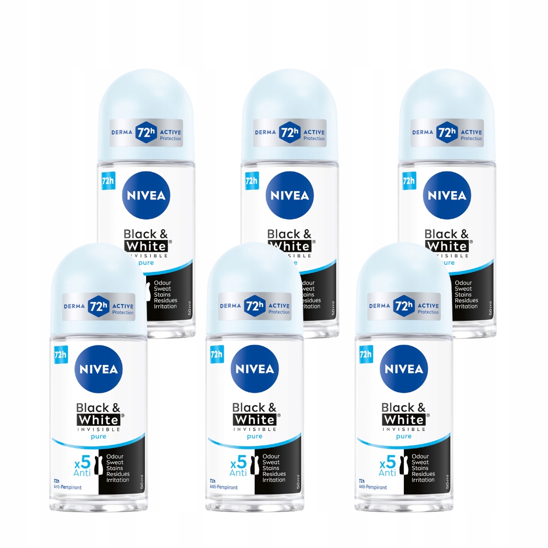 Nivea Black&white Pure Sada antiperspirantů pro ženy v kuličce 72h 50 ml x6