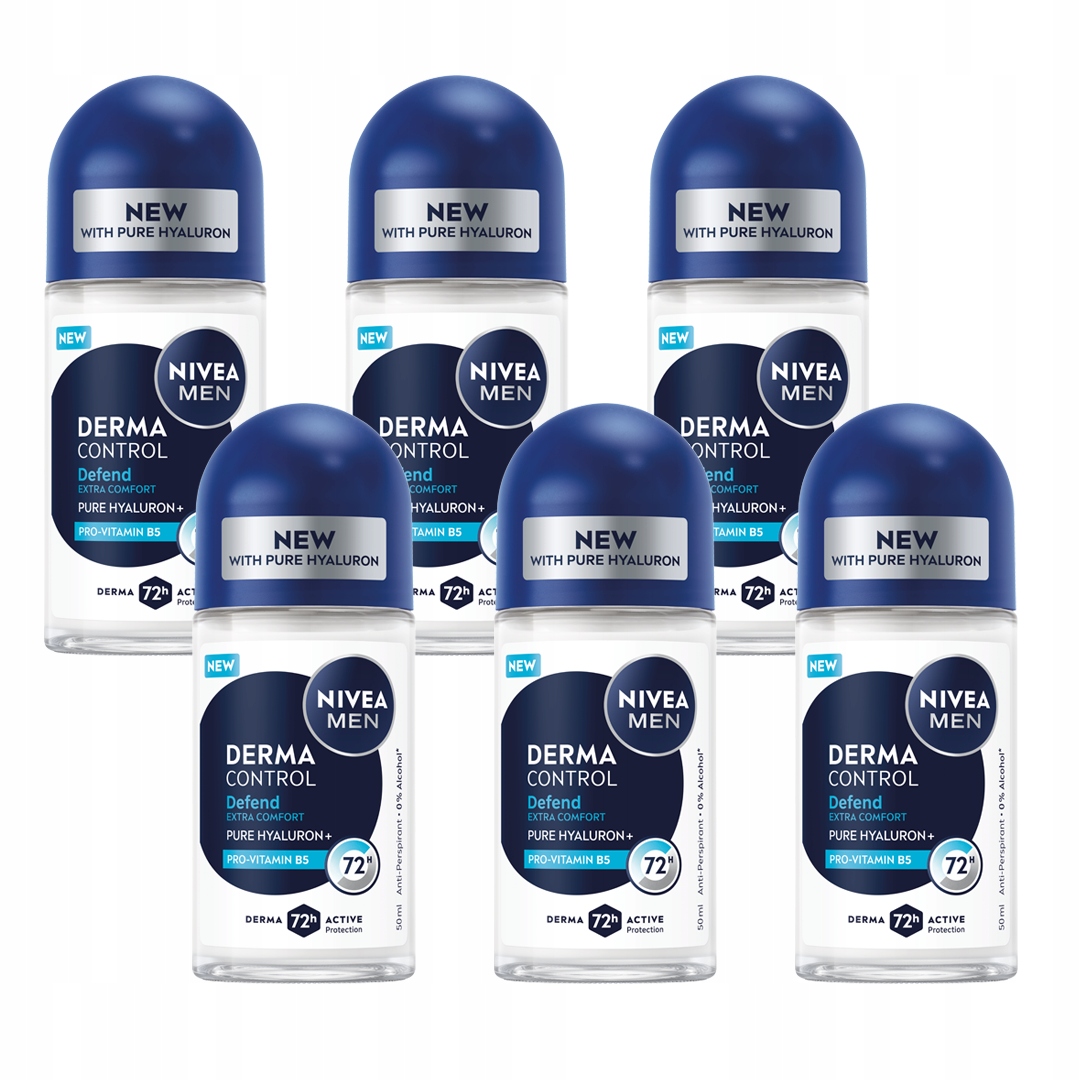 Nivea Men Derma Control Defend Męski antyperspirant 72h w kulce 50ml x6