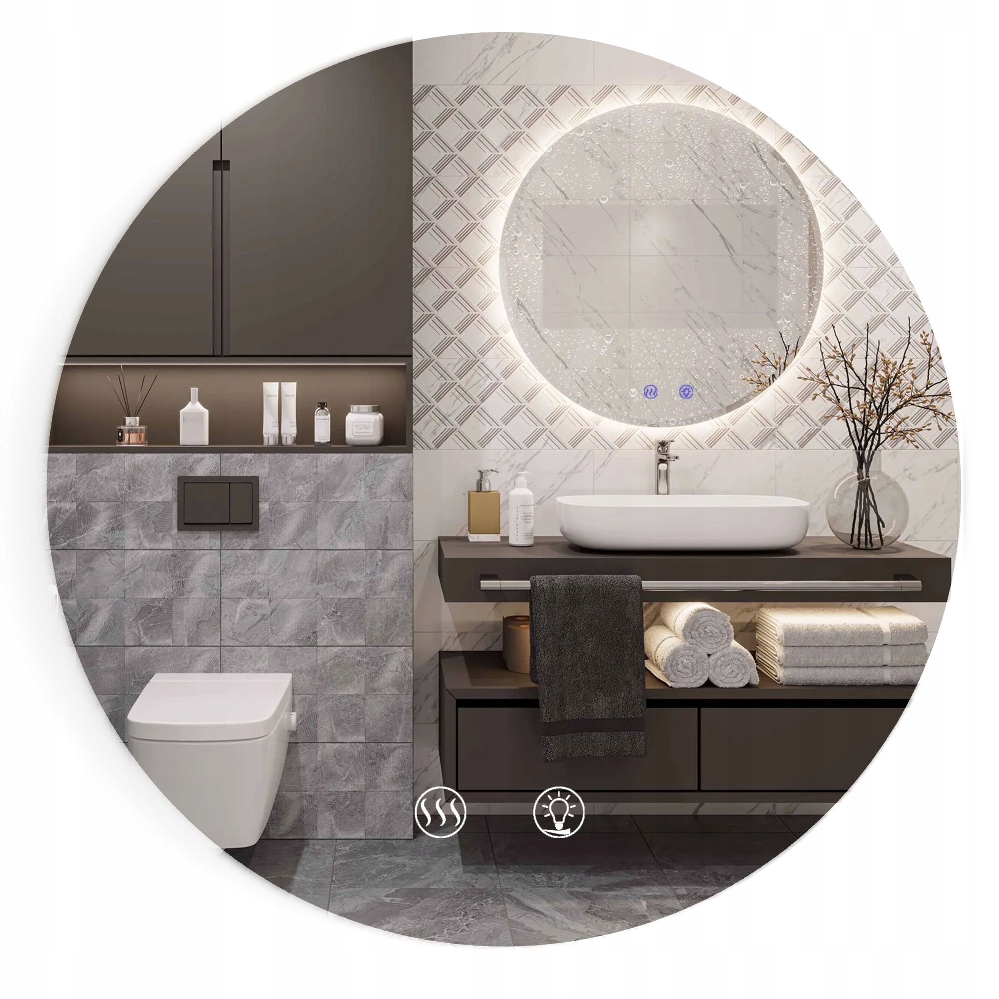 Zrcadlo Kulaté Pro Makeup Nástěnné S Osvětlením Kruh 60 cm