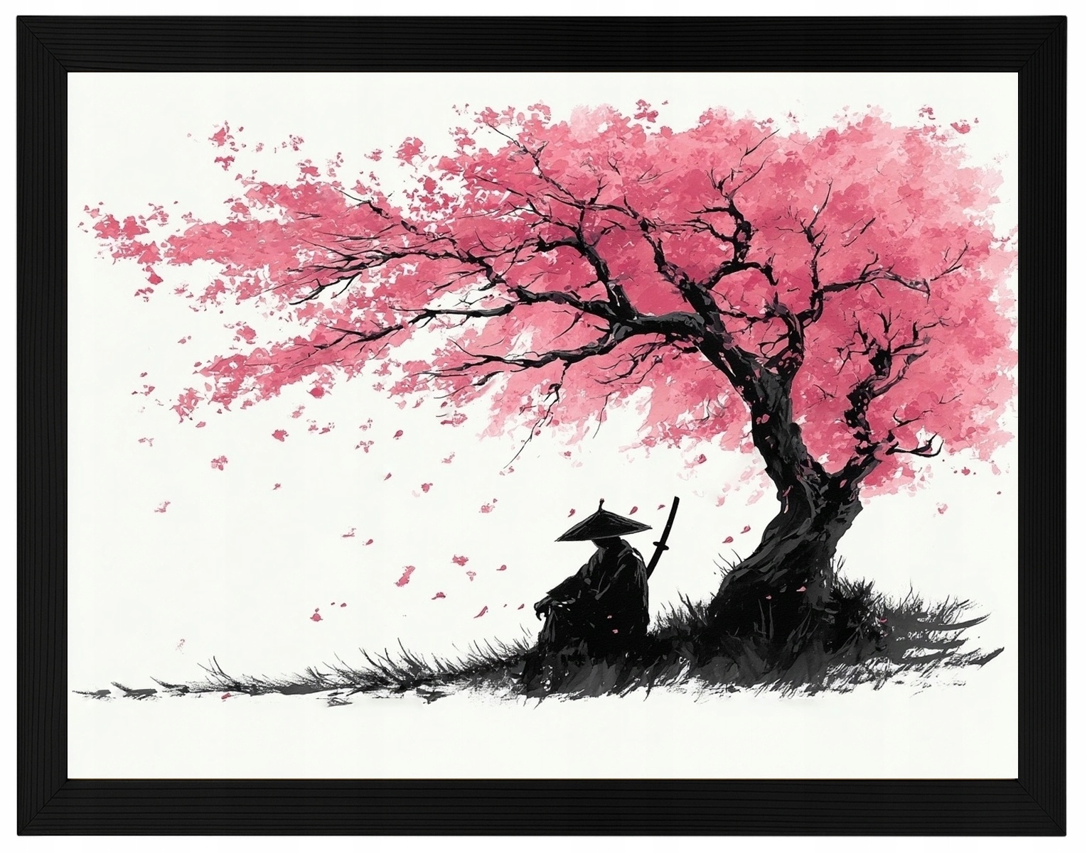 Plakát Rámeček Dřevo Grafika Asie Japonsko Višeň Sakura Samuraj 80x60