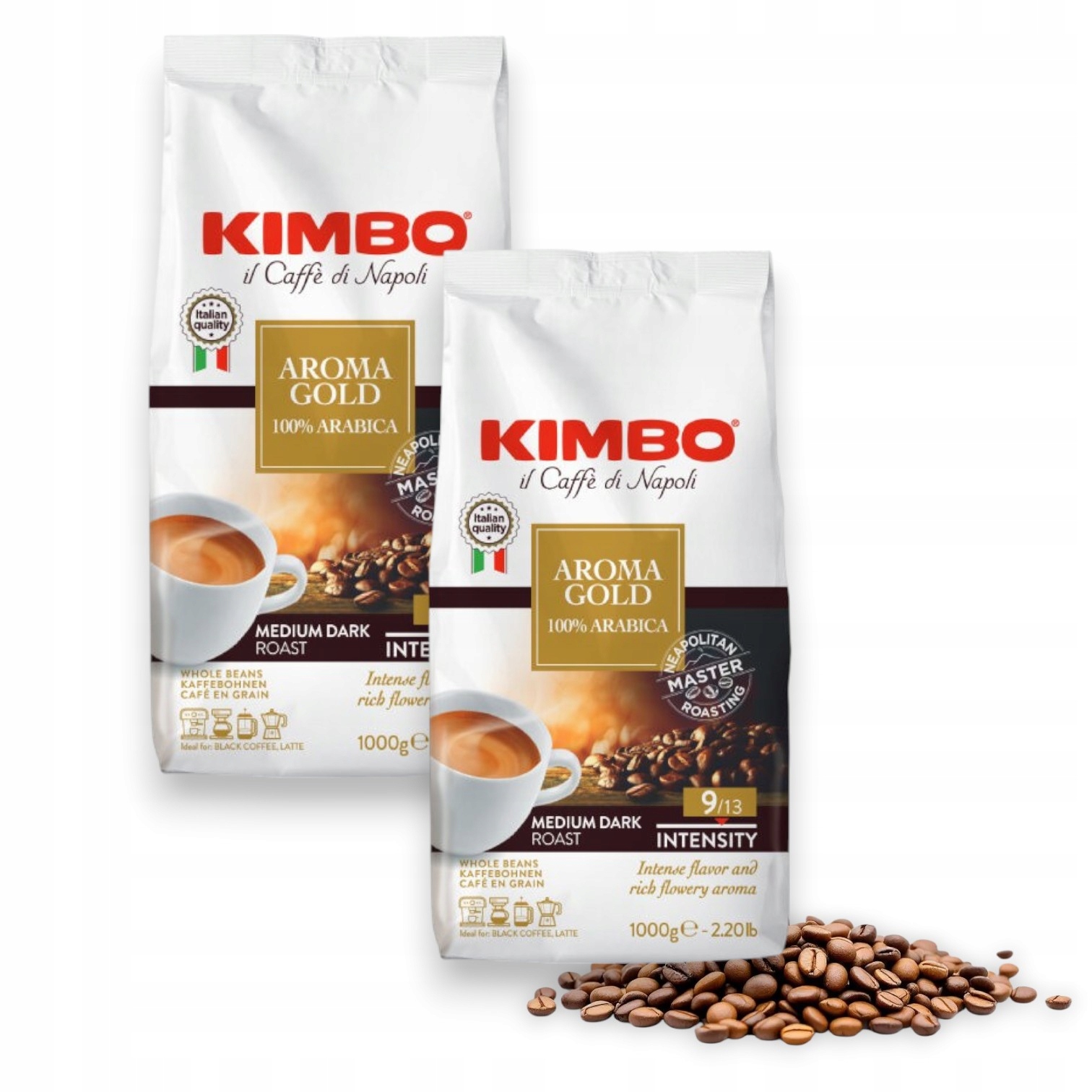 Levně Sada 2 Kusů: Káva zrnková Arabica Kimbo Aroma Gold 1000 g