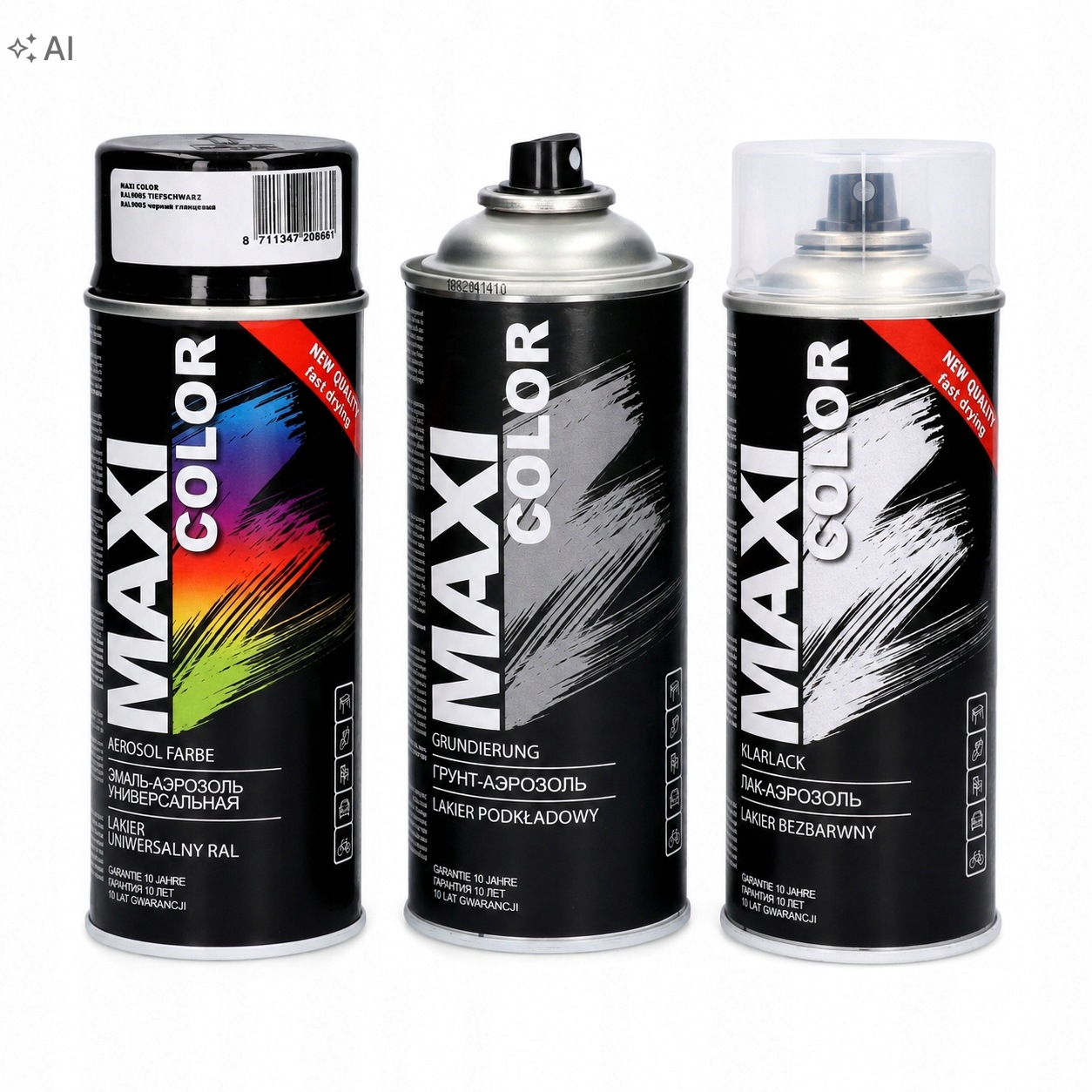Maxi Color Ral 9005 czarny połysk podkład i bezbarwny 3x400 ml