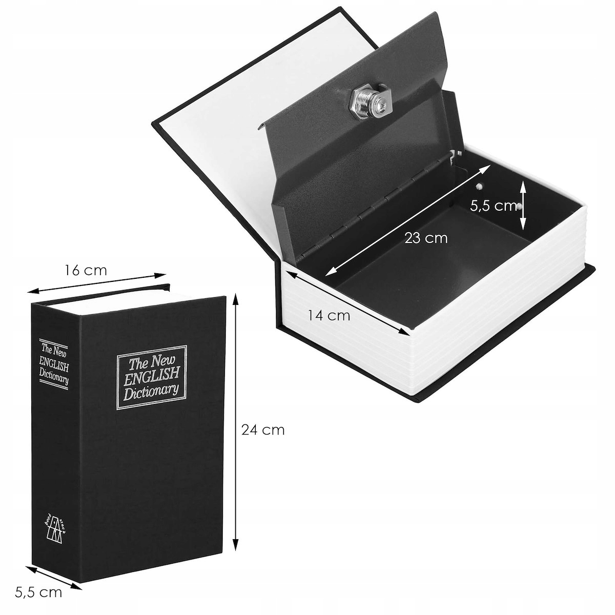 SEJF KSIĄŻKA KASETKA NA PIENIĄDZE METALOWA SKRYTKA DUŻA SCHOWEK + KLUCZ Szerokość zewnętrzna 5.5 cm