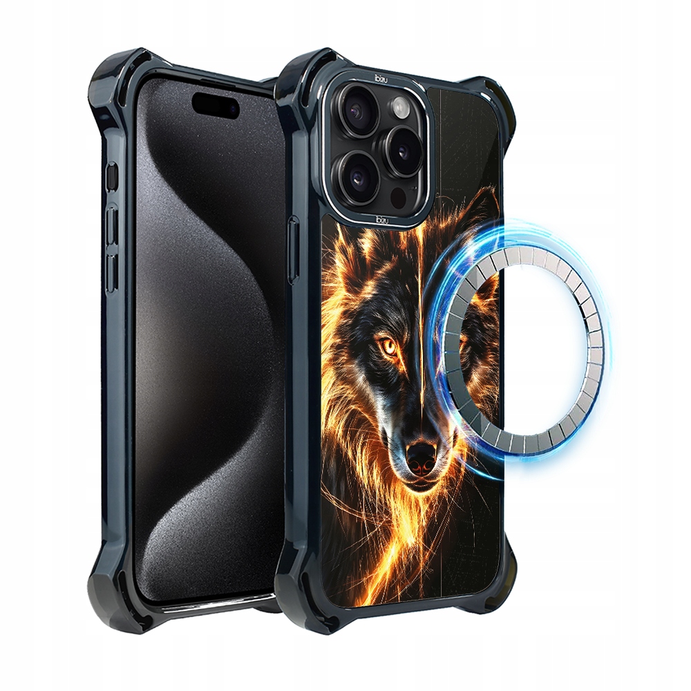 Pouzdro pro iPhone 15 Pro Ibizu DropGuard Ultra s MagSafe, Ohnivý vlk
