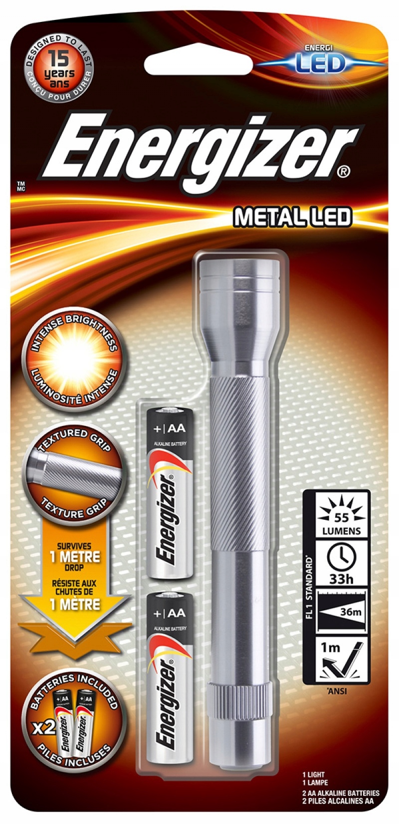 Latarka Metal 2szt baterii Aa srebrna led