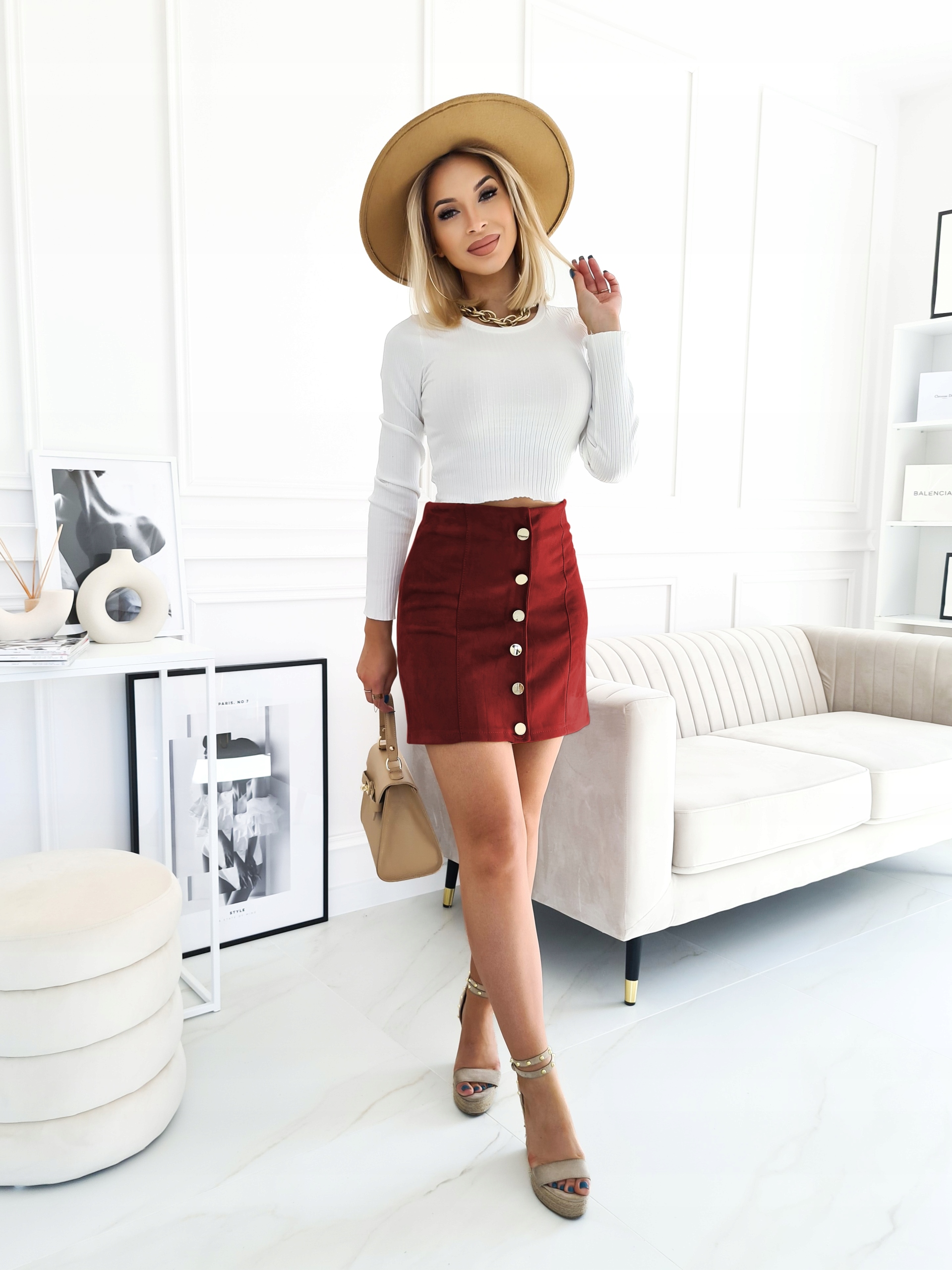 ZJAWISKOWA KOBIECA SPÓDNICA ZAMSZOWA Guziki KOLORY Marka inna