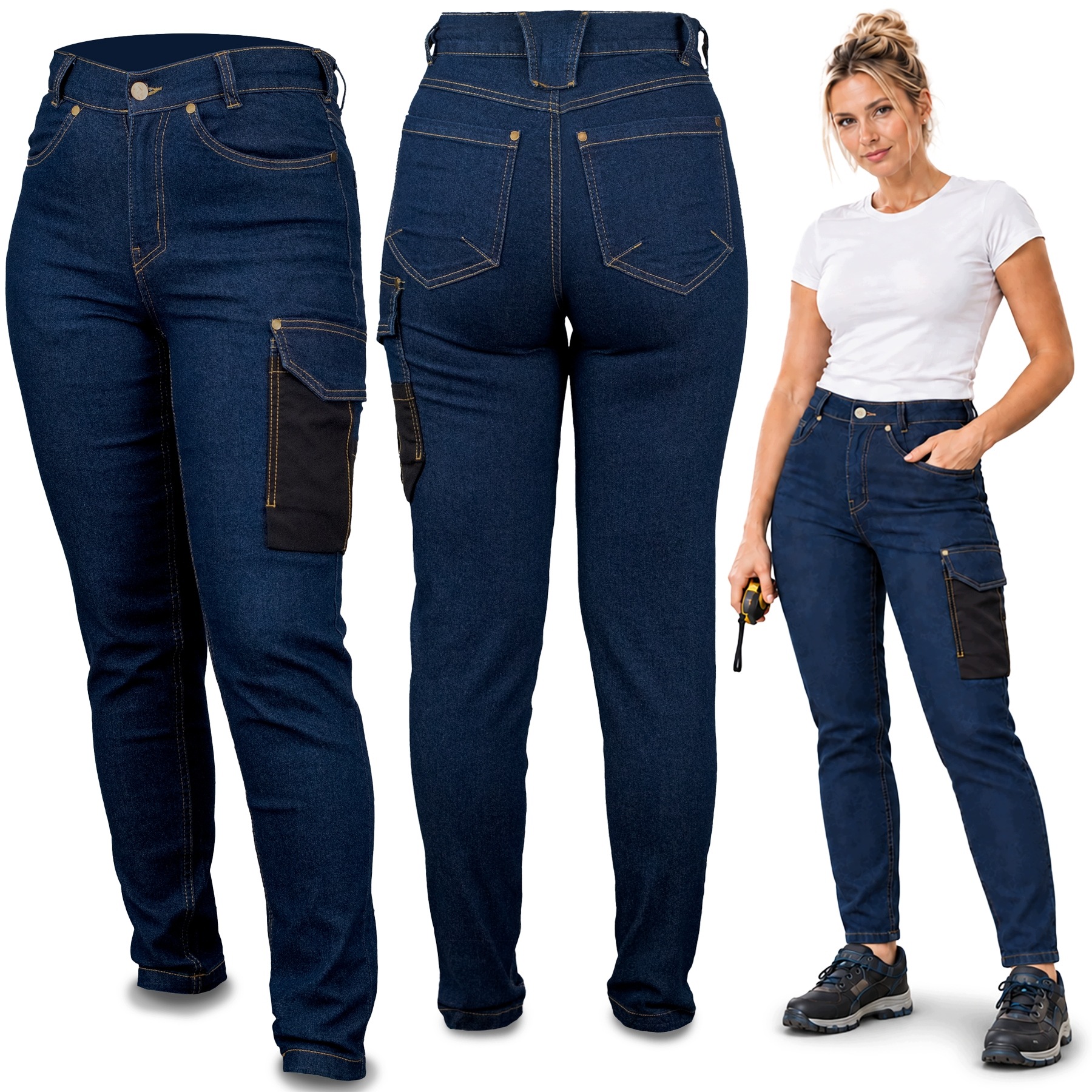 Spodnie Robocze Damskie Elastyczne Jeans Do Pasa Stretch Bawełna