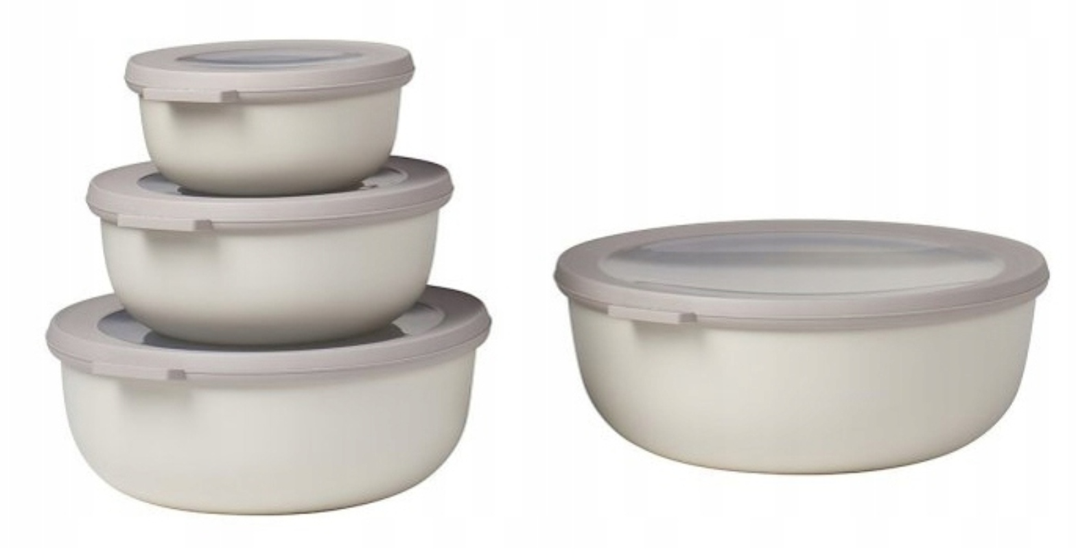 CIRQULA ZESTAW 4 MISKI PLASTIKOWE POJEMNIKI BIAŁE Kod producenta KOMPLET ZAMRAŻARKI SALATERKI