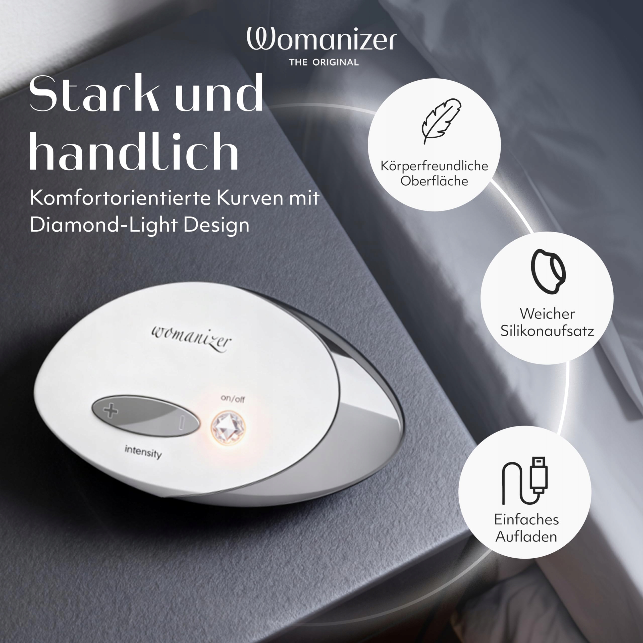 WOMANIZER PRO W500 Stymulator Klitorisu 12 Poziomów Wodoodporny Biały — miniatura 3