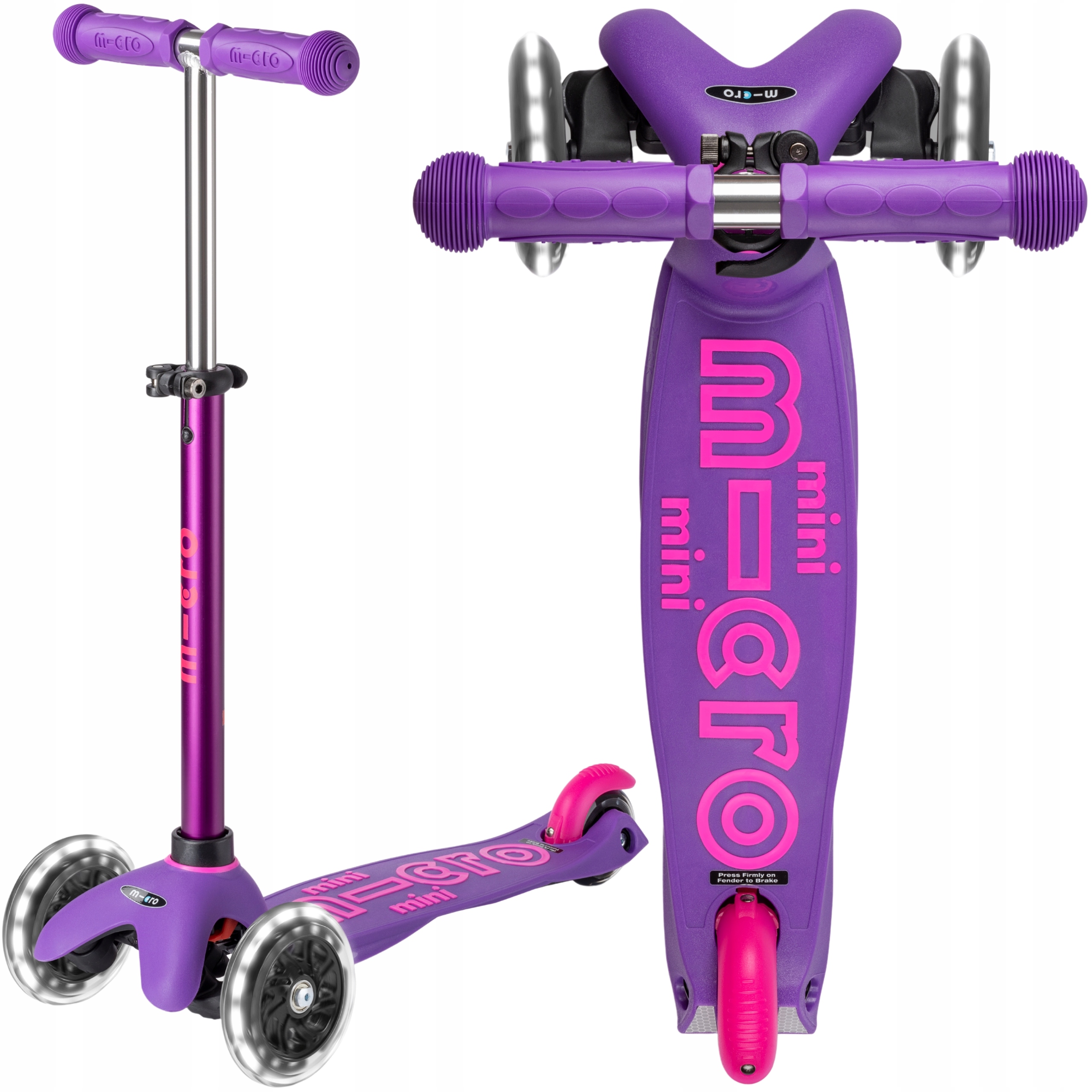 Hulajnoga Trójkołowa dla Dzieci Micro Mini Deluxe z Kołami Led Fioletowa