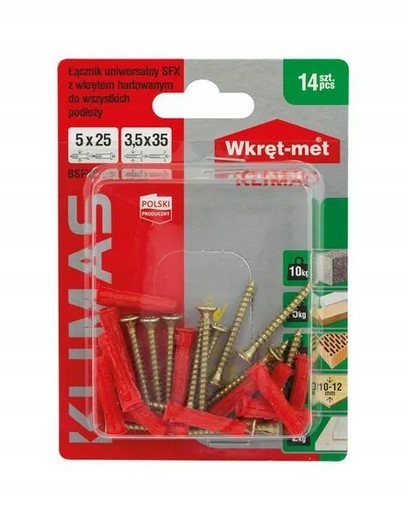 

Kołki Uniwersalne 10x60mm Z Wkrętem 80mm Blister