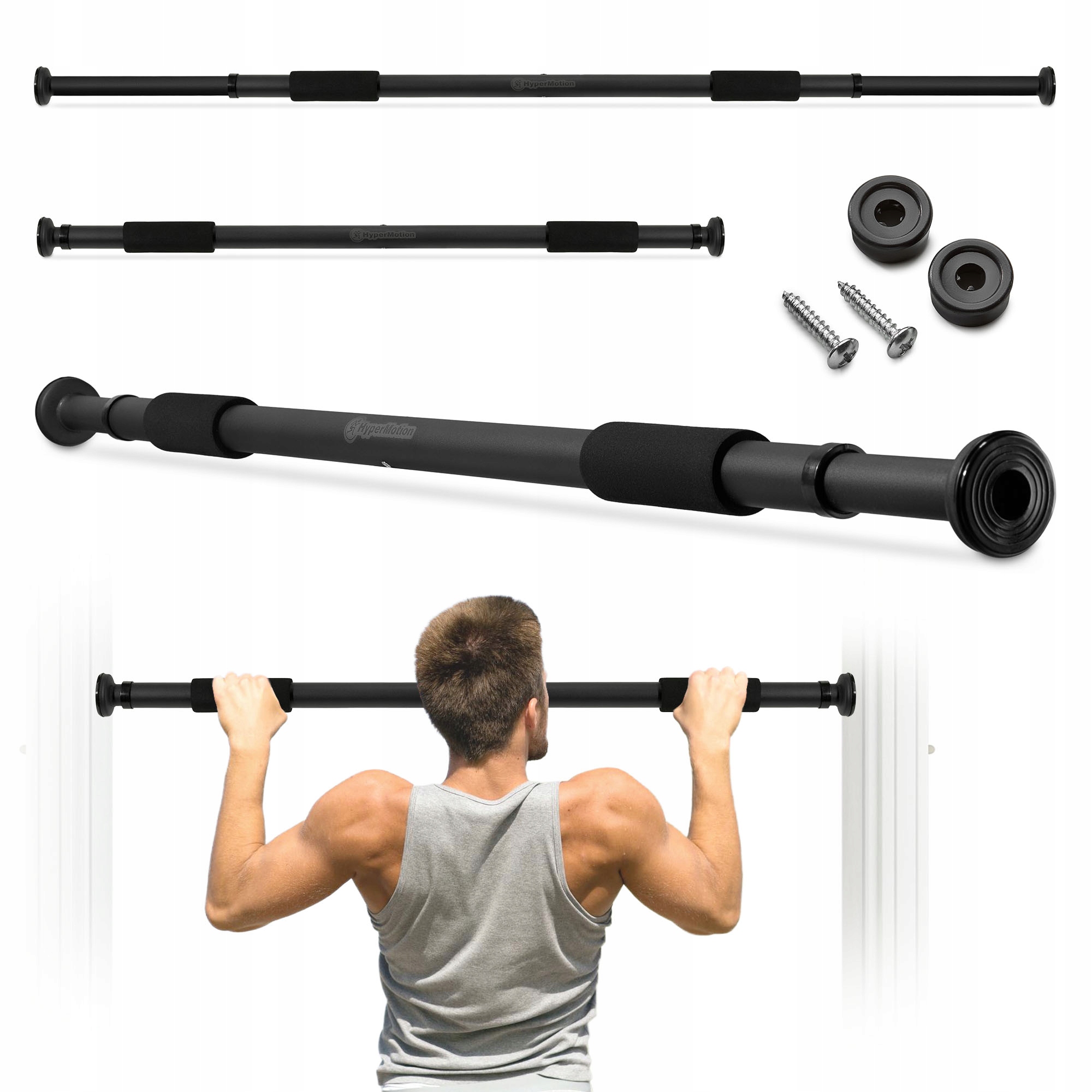 Drążek rozporowy do podciągania regulowany 80–130 cm, 150kg, czarny