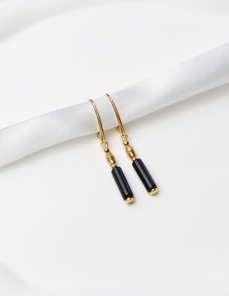Náušnice pozlacené černý turmalín, hematit